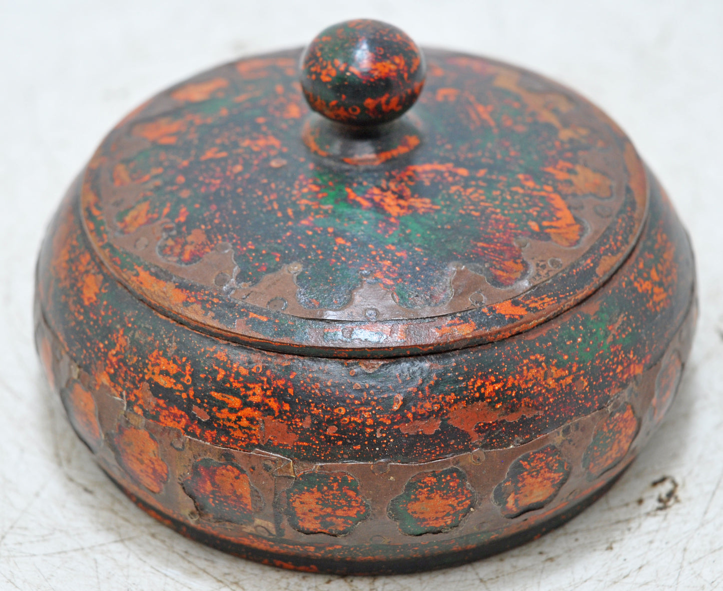 Vintage Wooden Kum Kum Powder Tika Box Original Old Hand Carved Painted