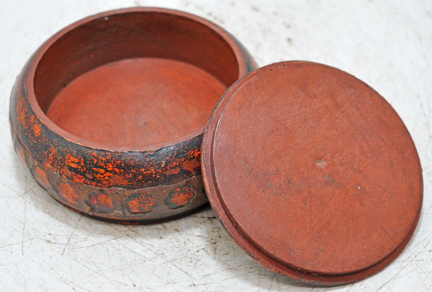 Vintage Wooden Kum Kum Powder Tika Box Original Old Hand Carved Painted