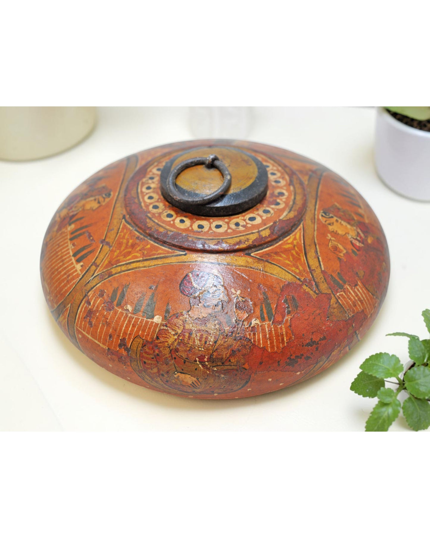 Vintage Wooden Tobacco Opium Box Original Old Hand Carved Fine Painted