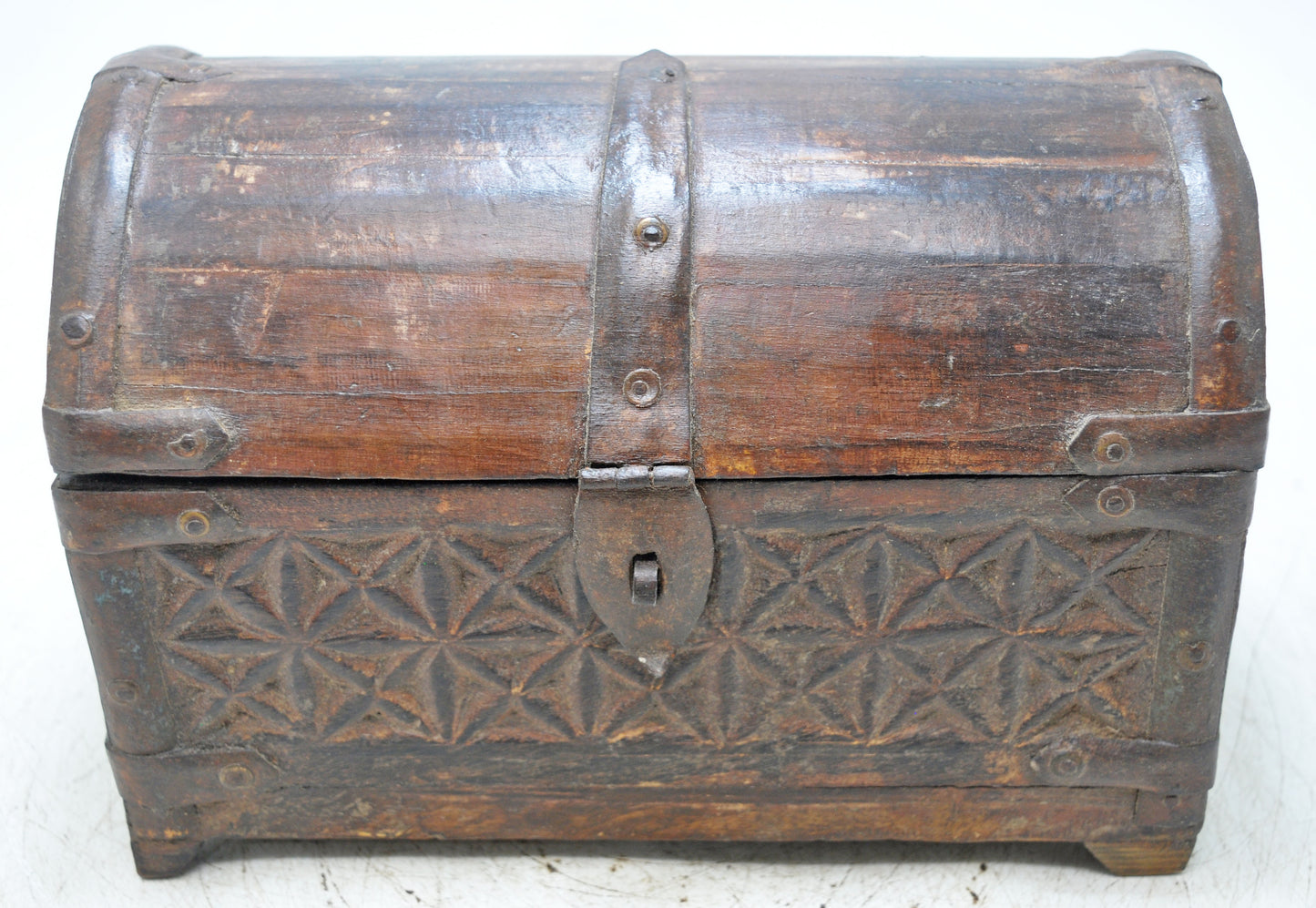 Vintage Wooden Half Round Storage Box Original Old Hand Crafted Carved