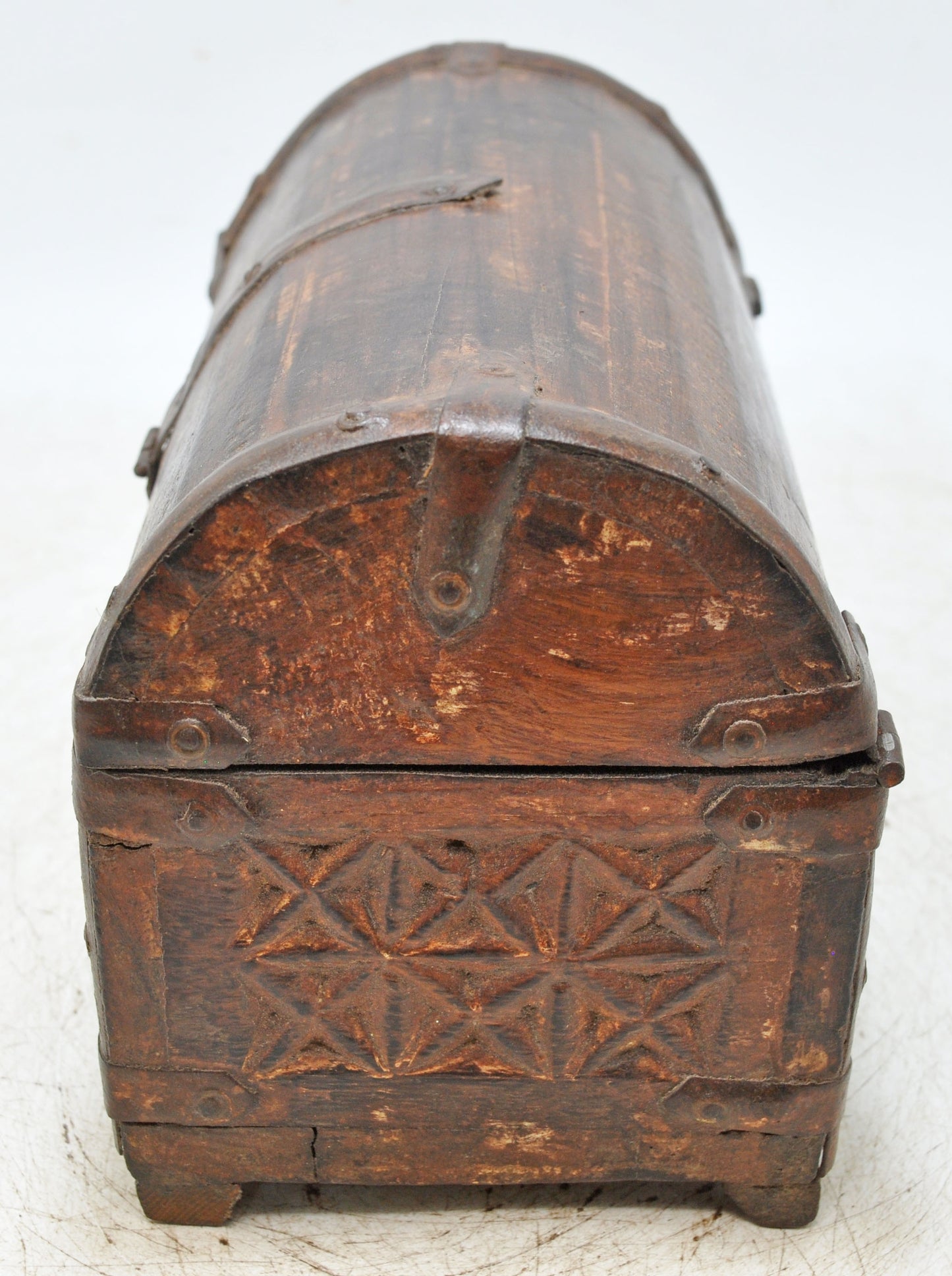 Vintage Wooden Half Round Storage Box Original Old Hand Crafted Carved