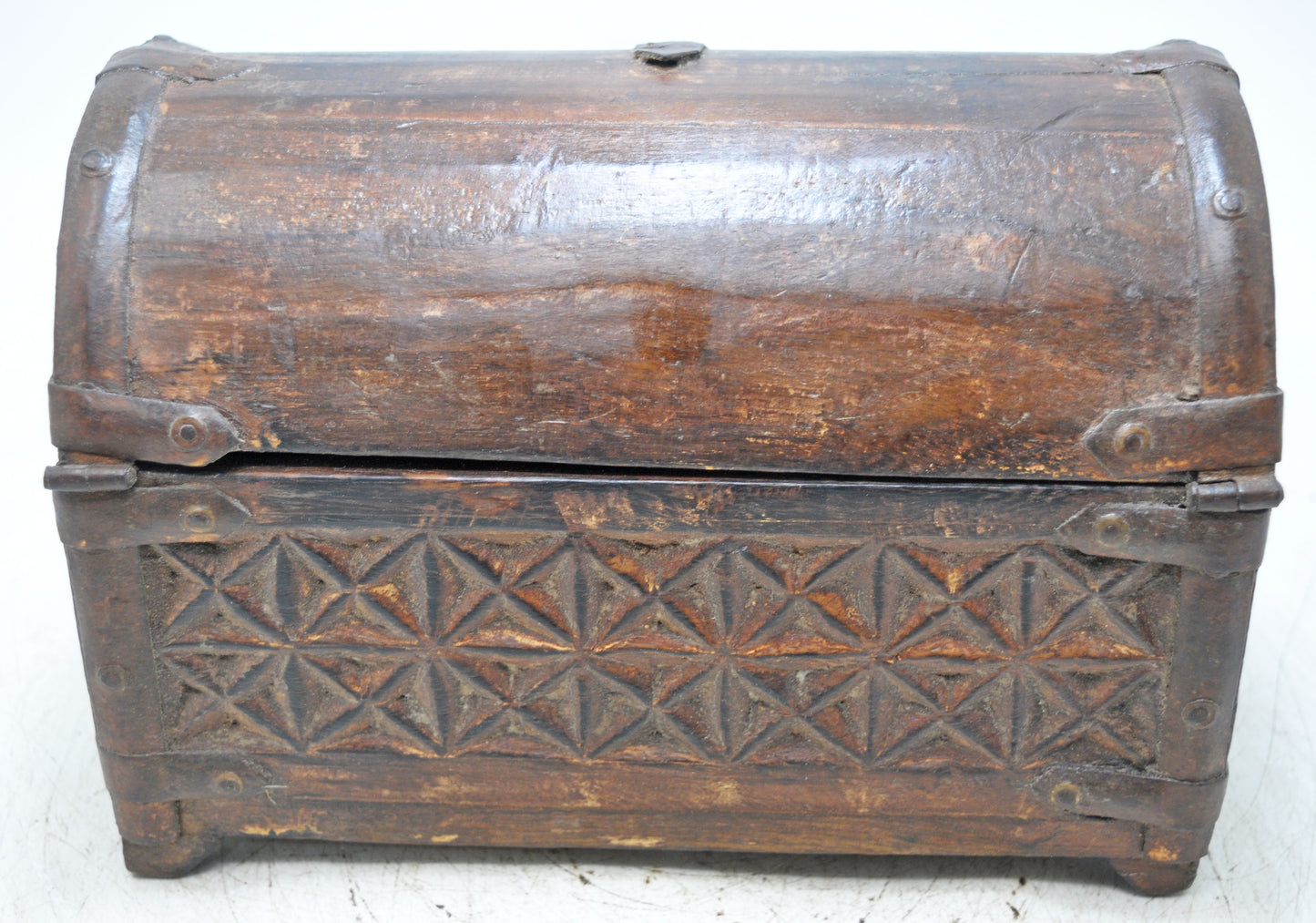 Vintage Wooden Half Round Storage Box Original Old Hand Crafted Carved