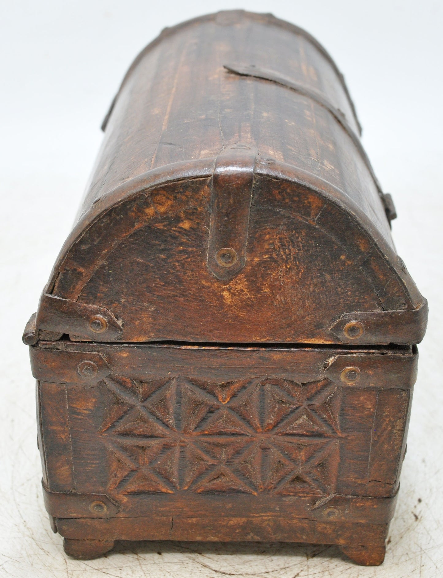 Vintage Wooden Half Round Storage Box Original Old Hand Crafted Carved