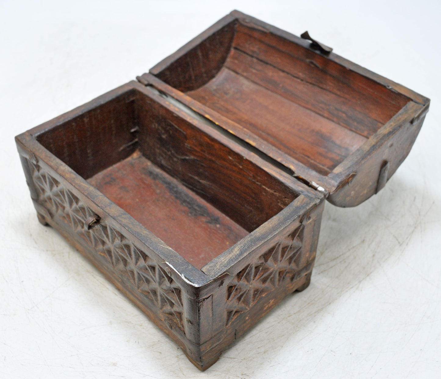 Vintage Wooden Half Round Storage Box Original Old Hand Crafted Carved