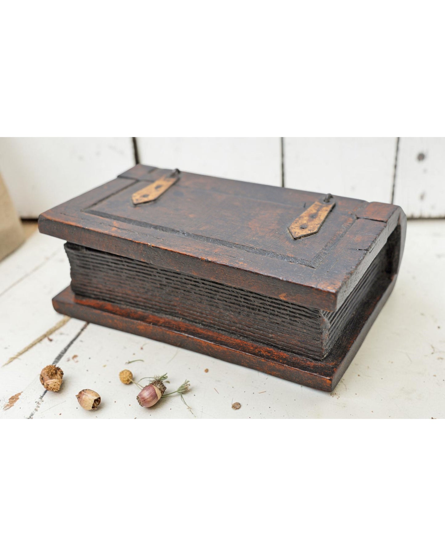 Vintage Wooden Book Shaped Small Storage Box Original Old Hand Crafted