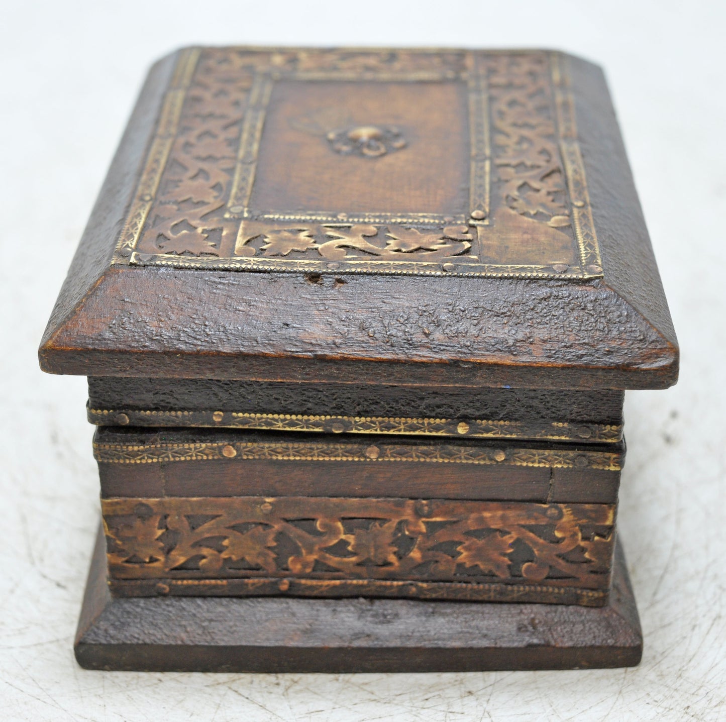 Vintage Wooden Small Square Jewelery Storage Box Original Old Fine Brass Fitted