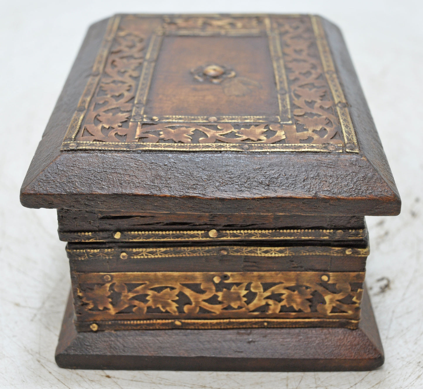Vintage Wooden Small Square Jewelery Storage Box Original Old Fine Brass Fitted