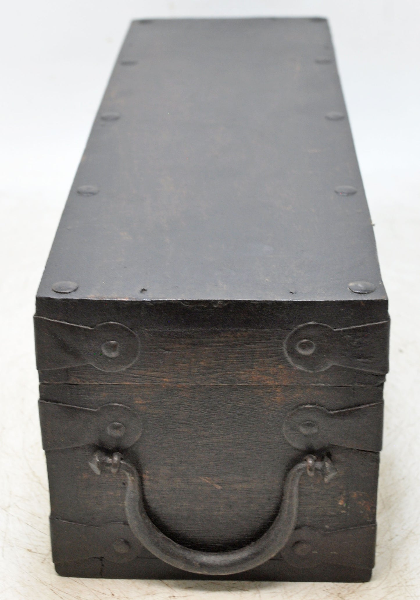 Vintage Wooden Long Storage Box Original Old Hand Crafted Metal Fitted