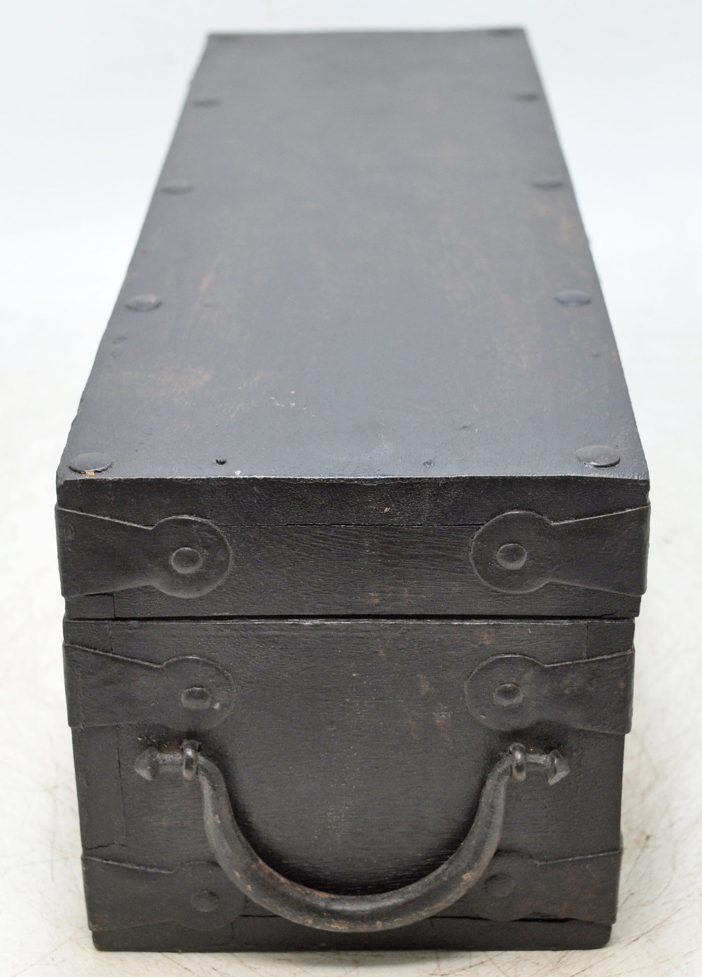 Vintage Wooden Long Storage Box Original Old Hand Crafted Metal Fitted