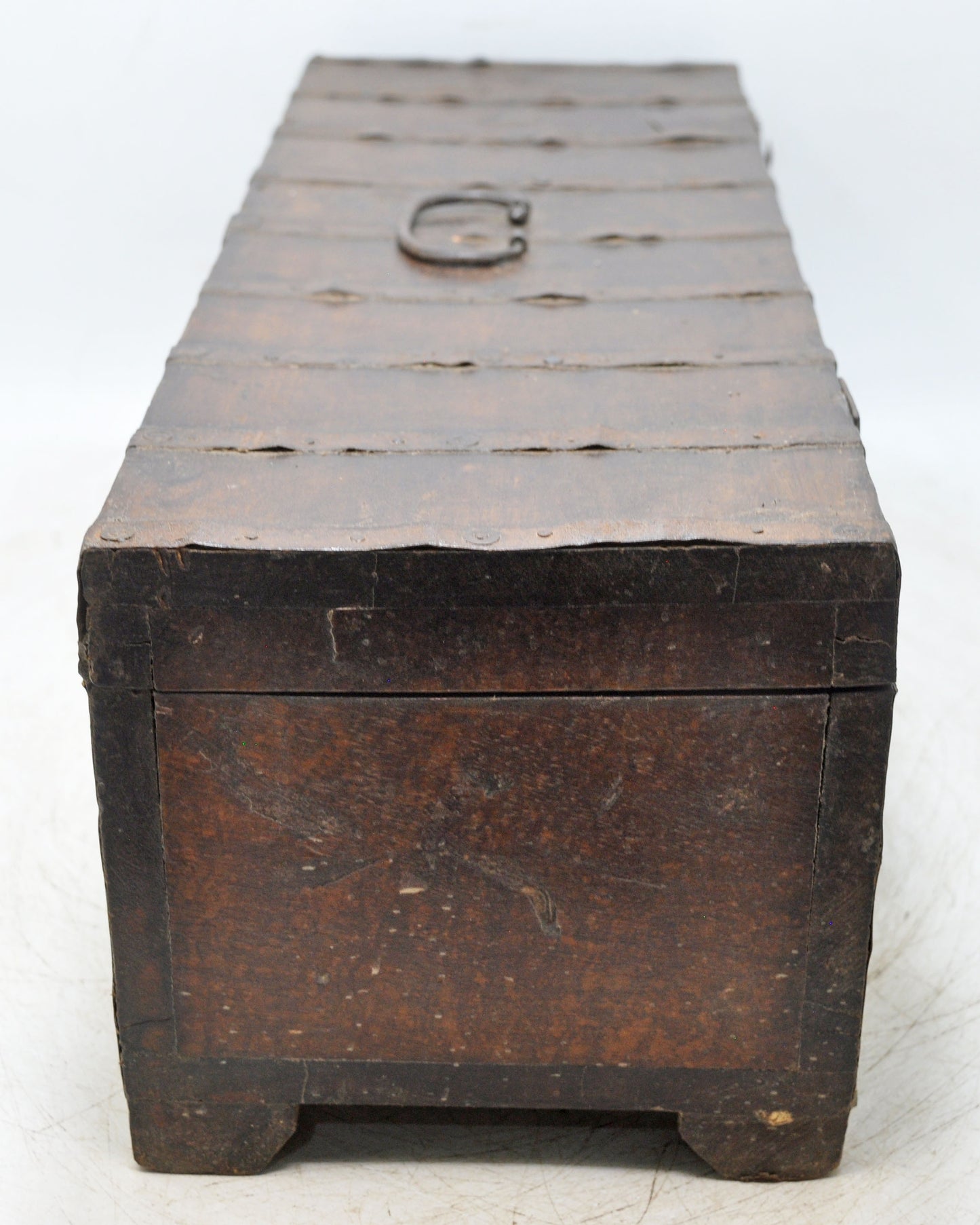 Vintage Wooden Long Storage Box Original Old Hand Crafted Metal Fitted
