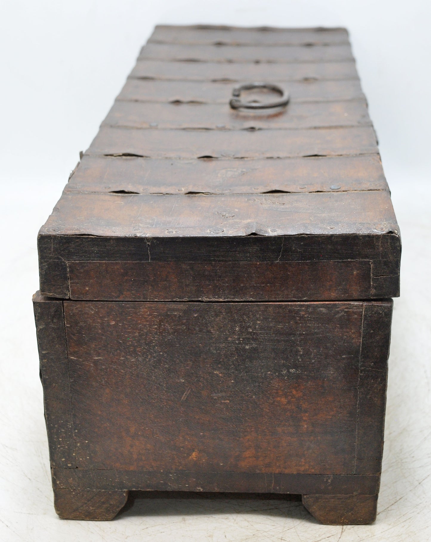 Vintage Wooden Long Storage Box Original Old Hand Crafted Metal Fitted