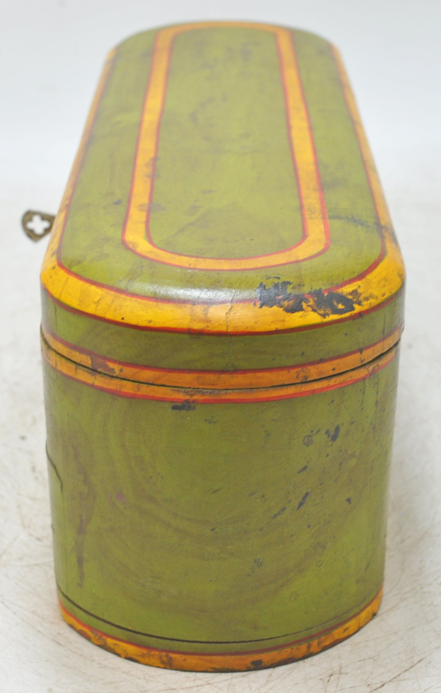 Vintage Wooden Oval Pencil Stationary Box Original Old Hand Crafted Painted