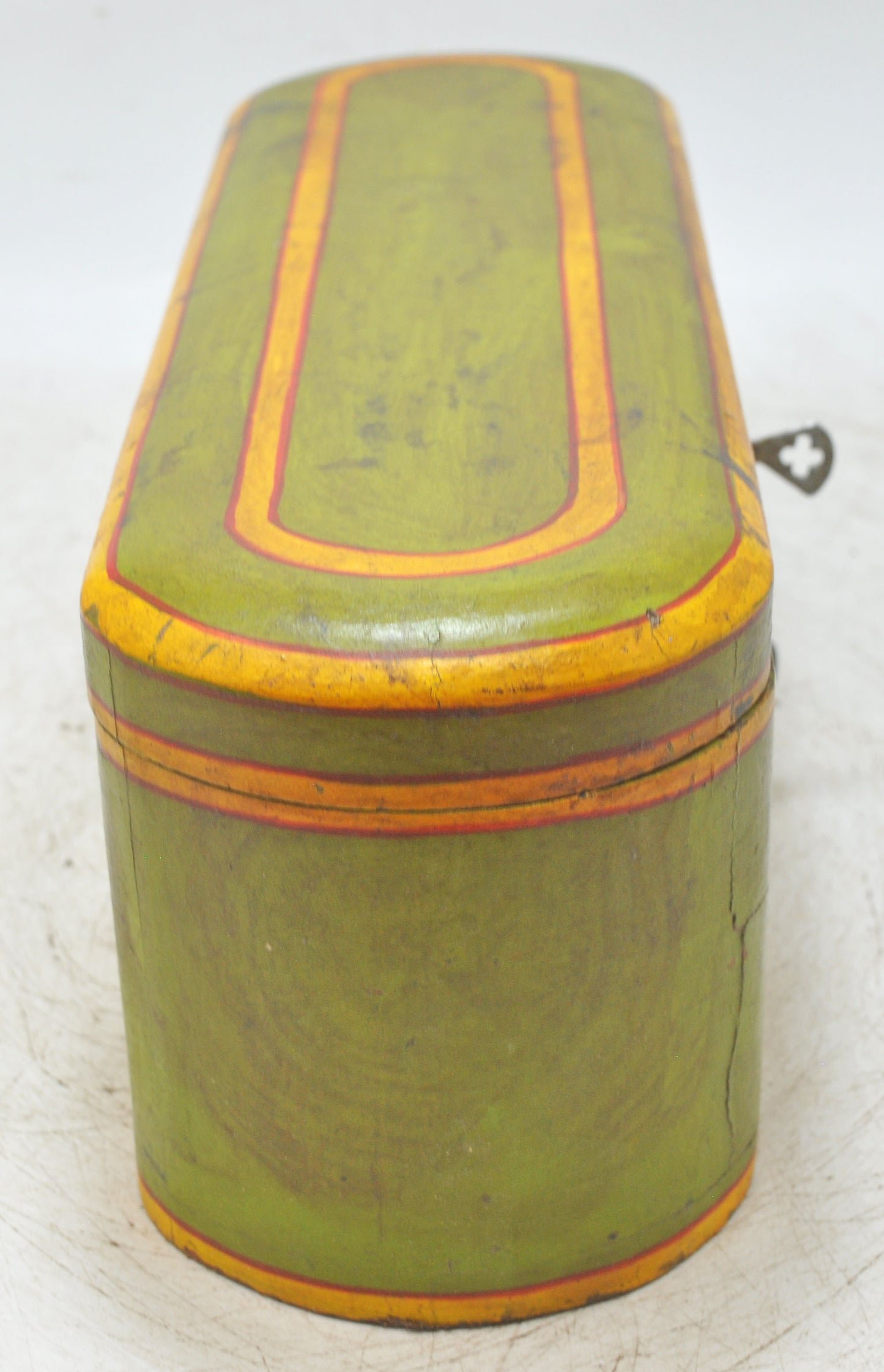 Vintage Wooden Oval Pencil Stationary Box Original Old Hand Crafted Painted