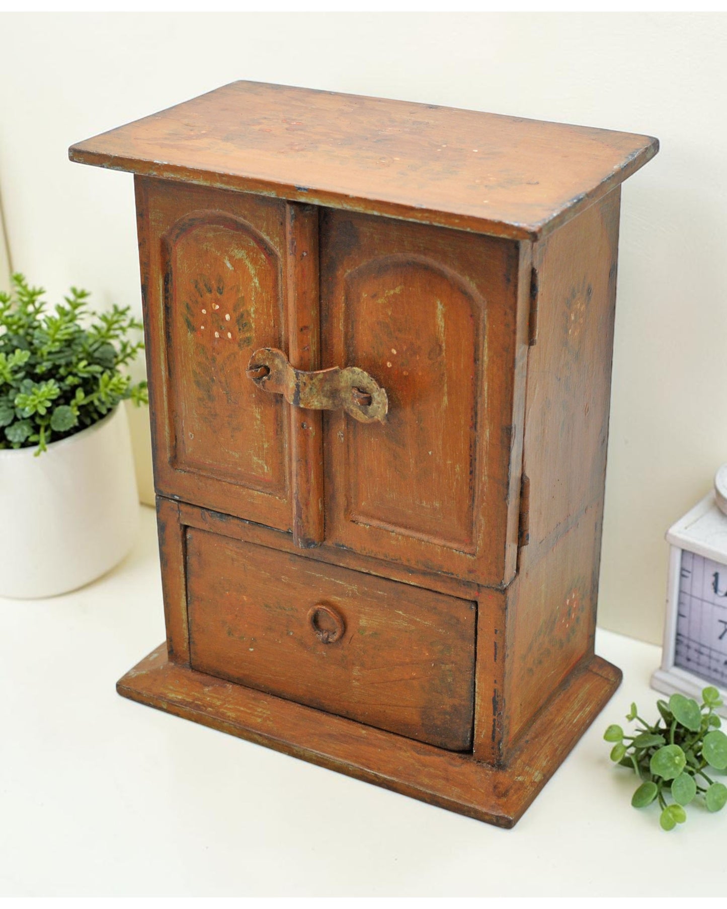Vintage Wooden Mini Cabinet Storage Box Original Old Hand Crafted
