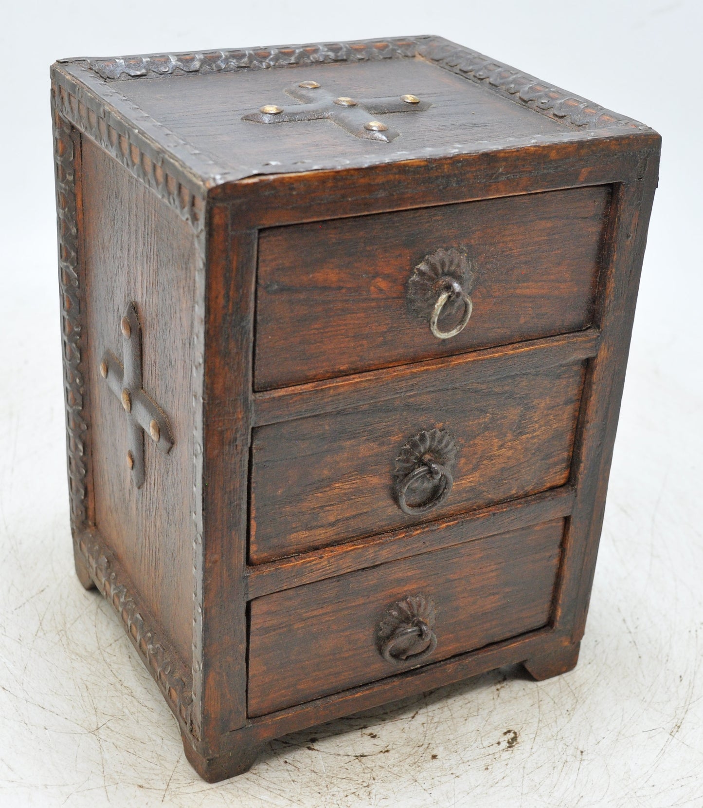 Vintage Wooden 3 Drawers Storage Box Original Old Hand Crafted