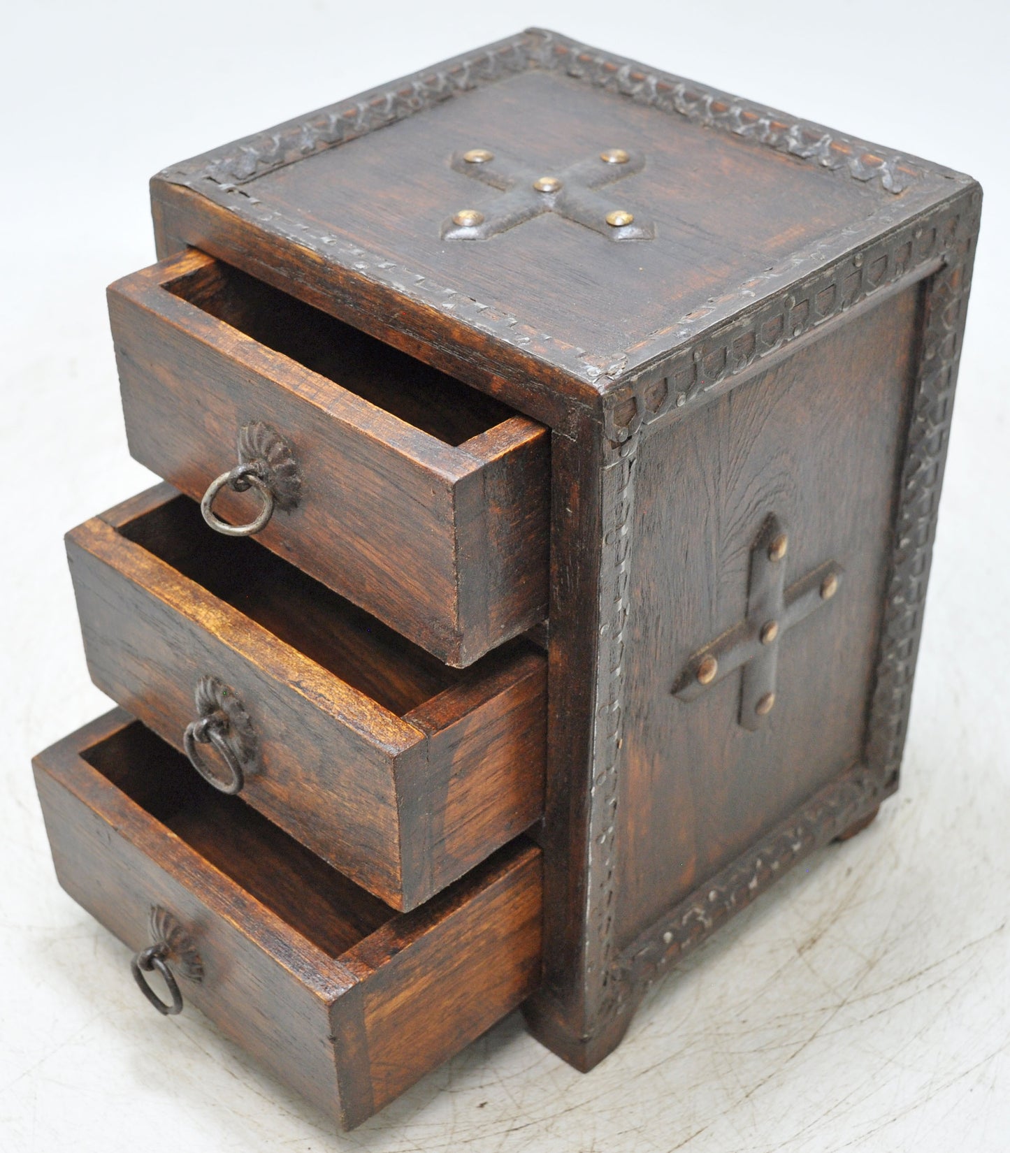 Vintage Wooden 3 Drawers Storage Box Original Old Hand Crafted
