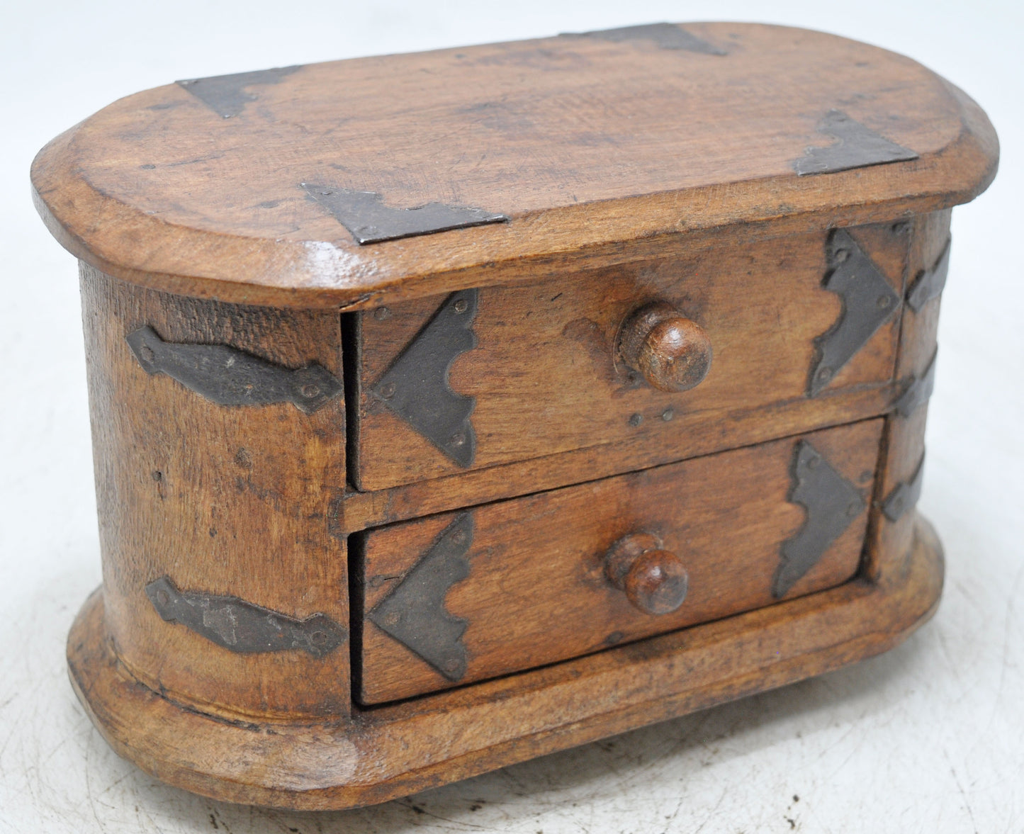 Vintage Wooden Oval 2 Drawers Storage Box Original Old Hand Crafted