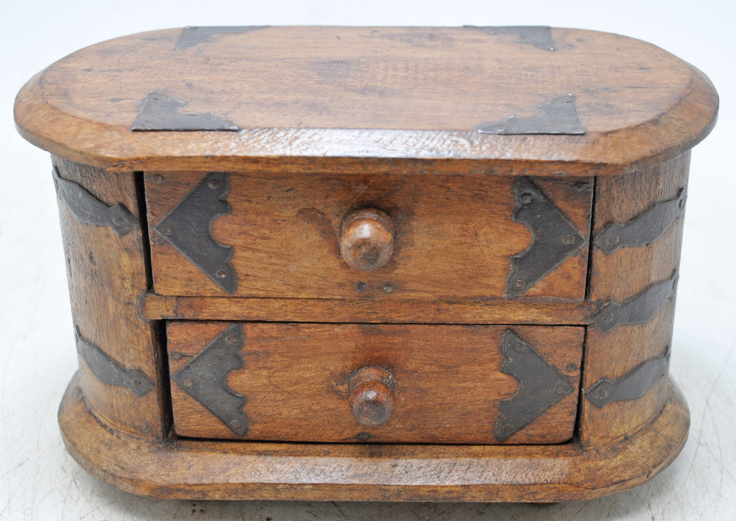 Vintage Wooden Oval 2 Drawers Storage Box Original Old Hand Crafted