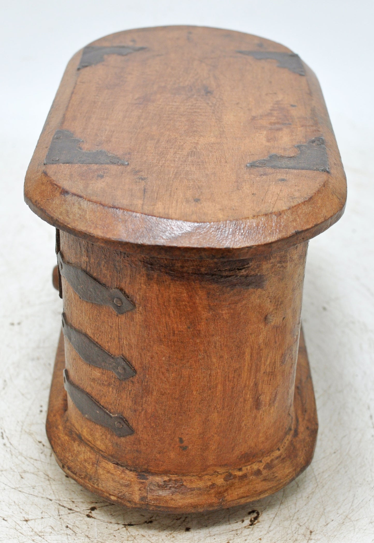 Vintage Wooden Oval 2 Drawers Storage Box Original Old Hand Crafted