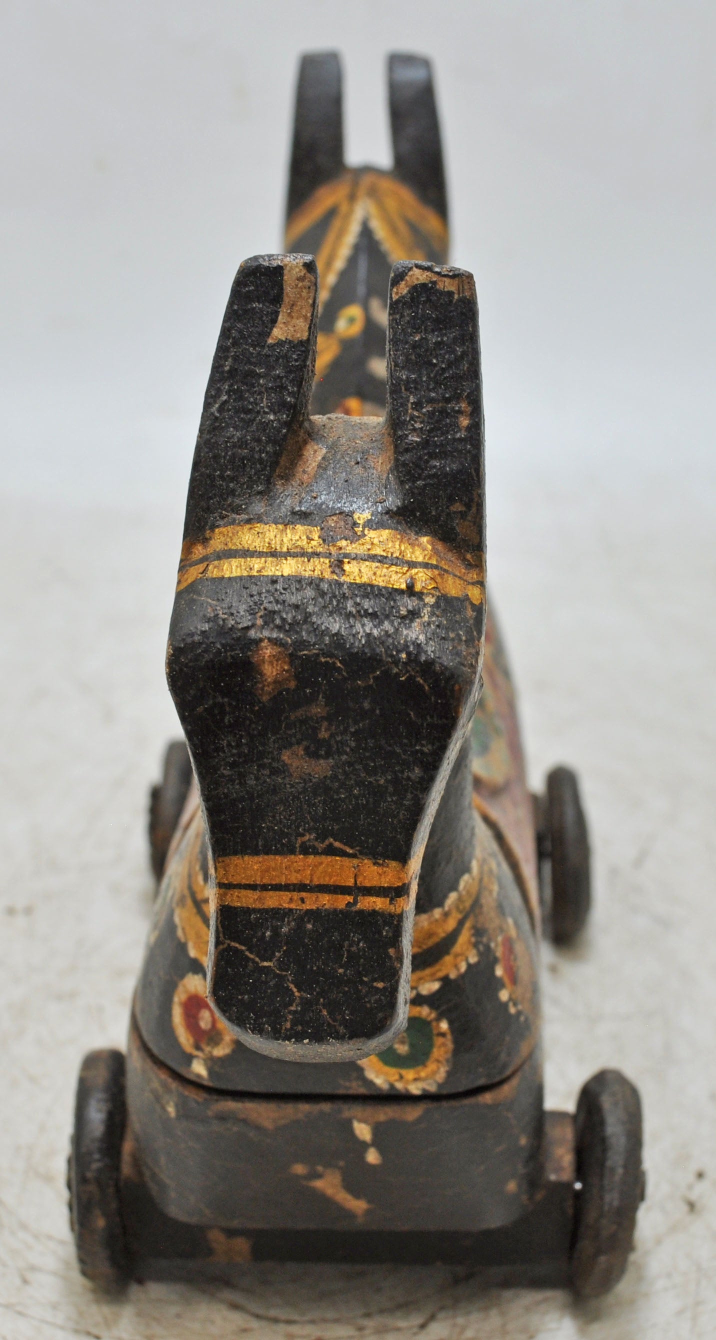 Vintage Wooden Horse on Wheels Figurine Spice Box Original Old Fine Carved Painted