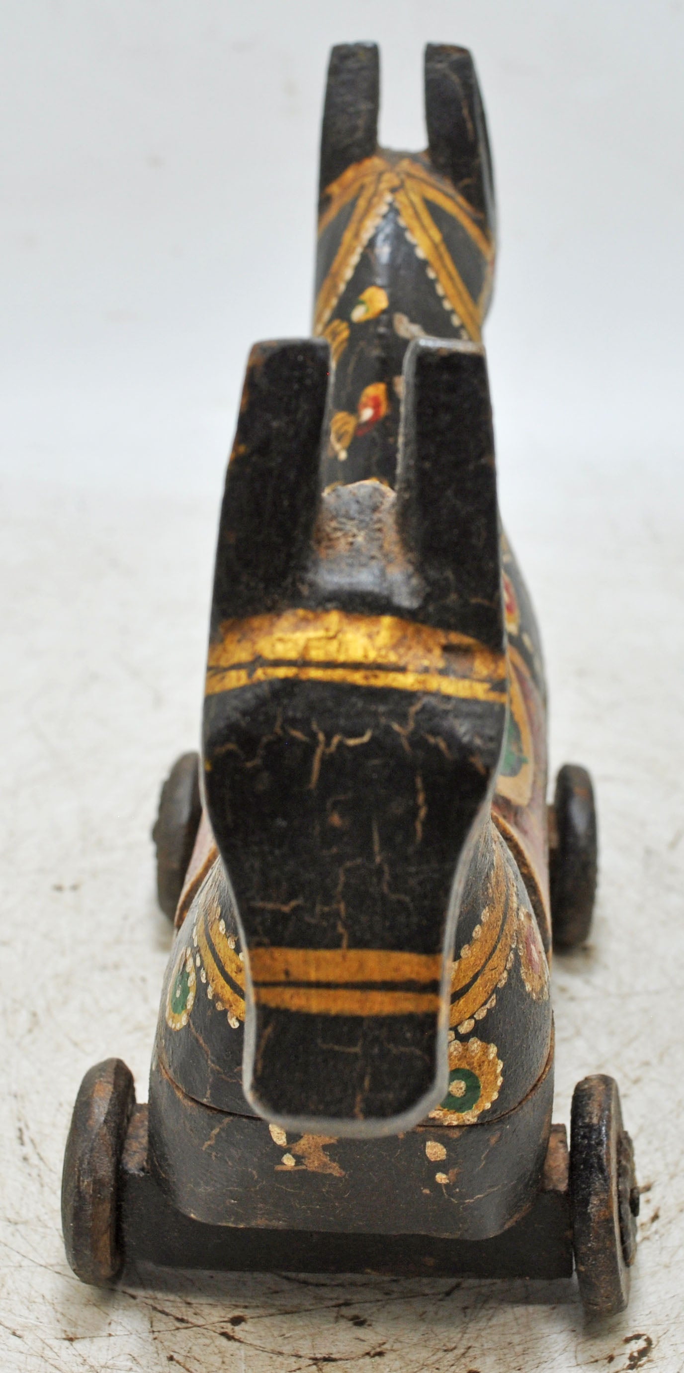 Vintage Wooden Horse on Wheels Figurine Spice Box Original Old Fine Carved Painted