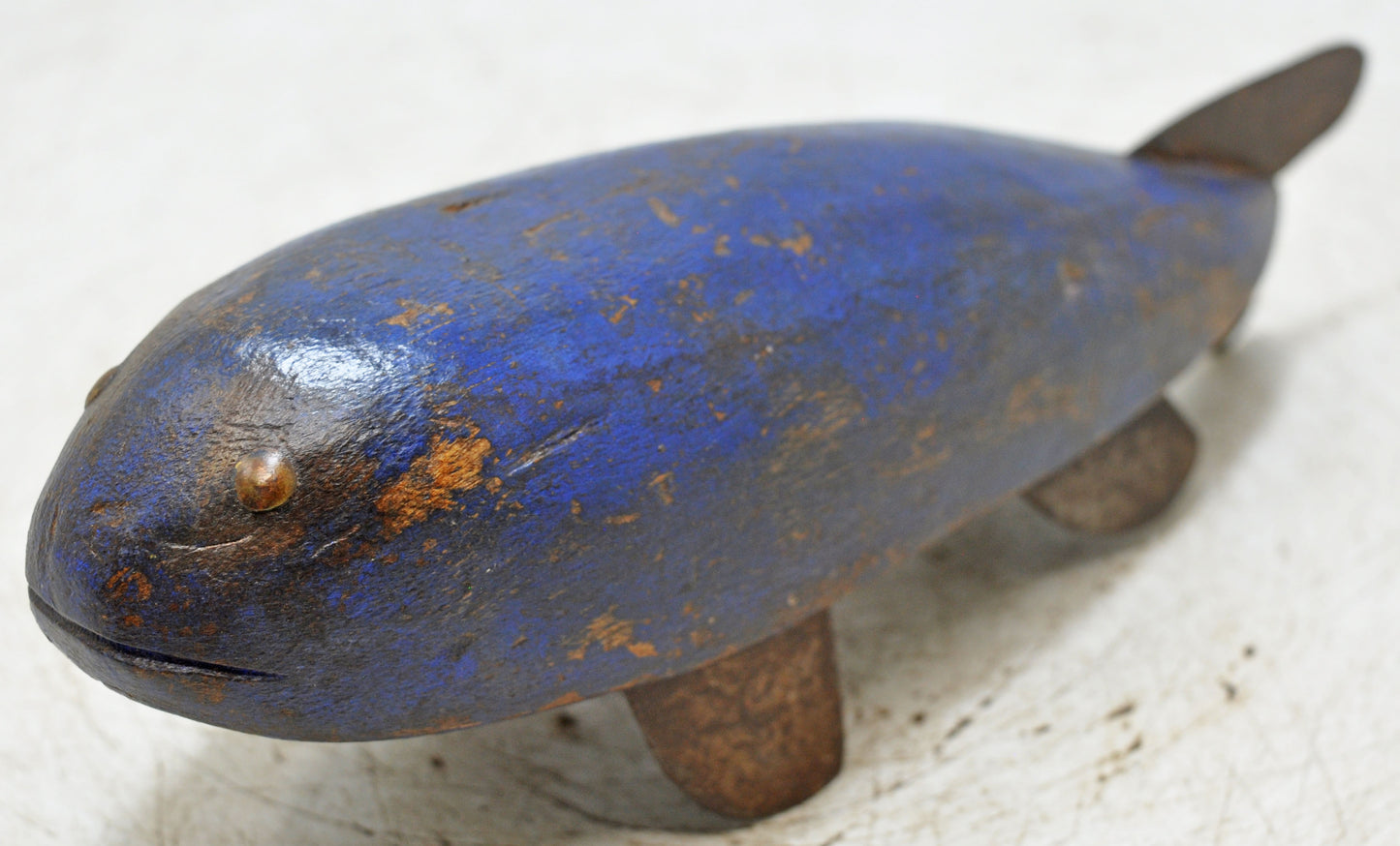 Vintage Wooden Whale Fish Figurine Original Old Hand Carved Painted