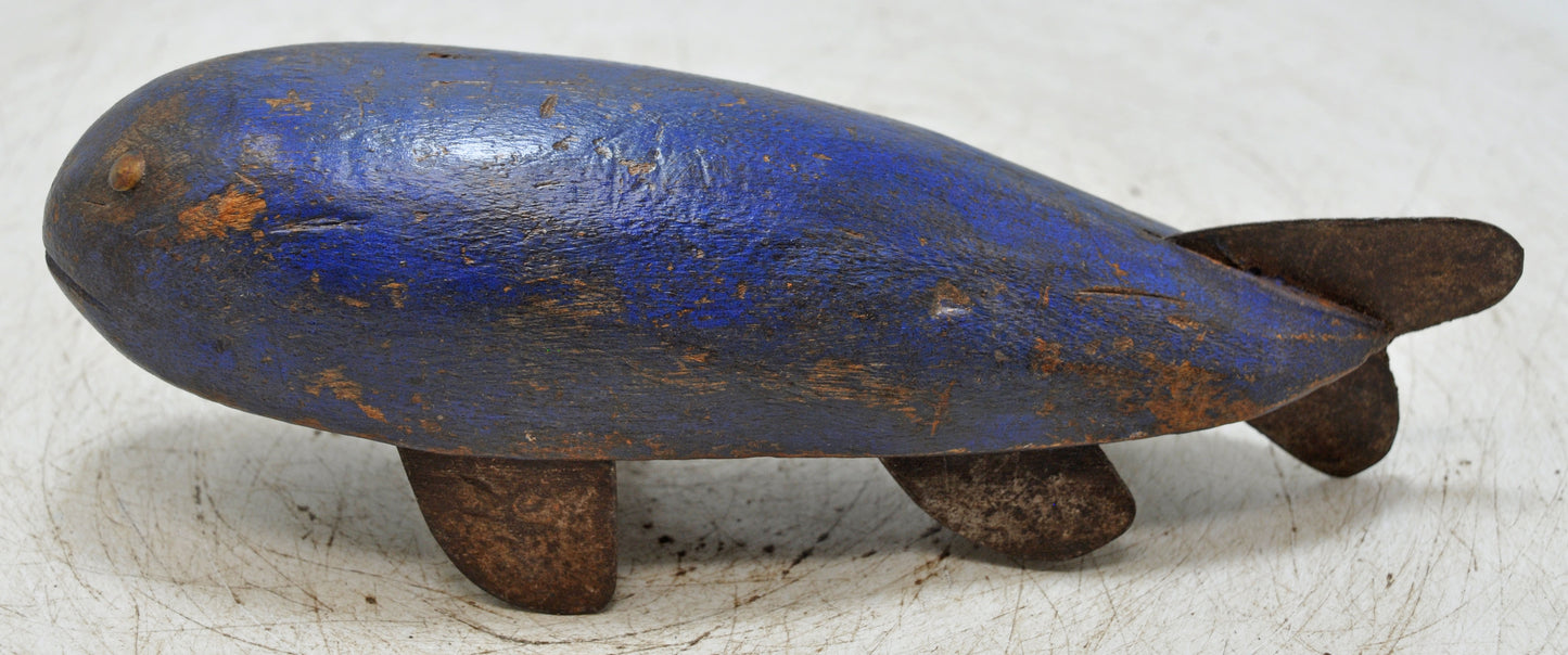 Vintage Wooden Whale Fish Figurine Original Old Hand Carved Painted