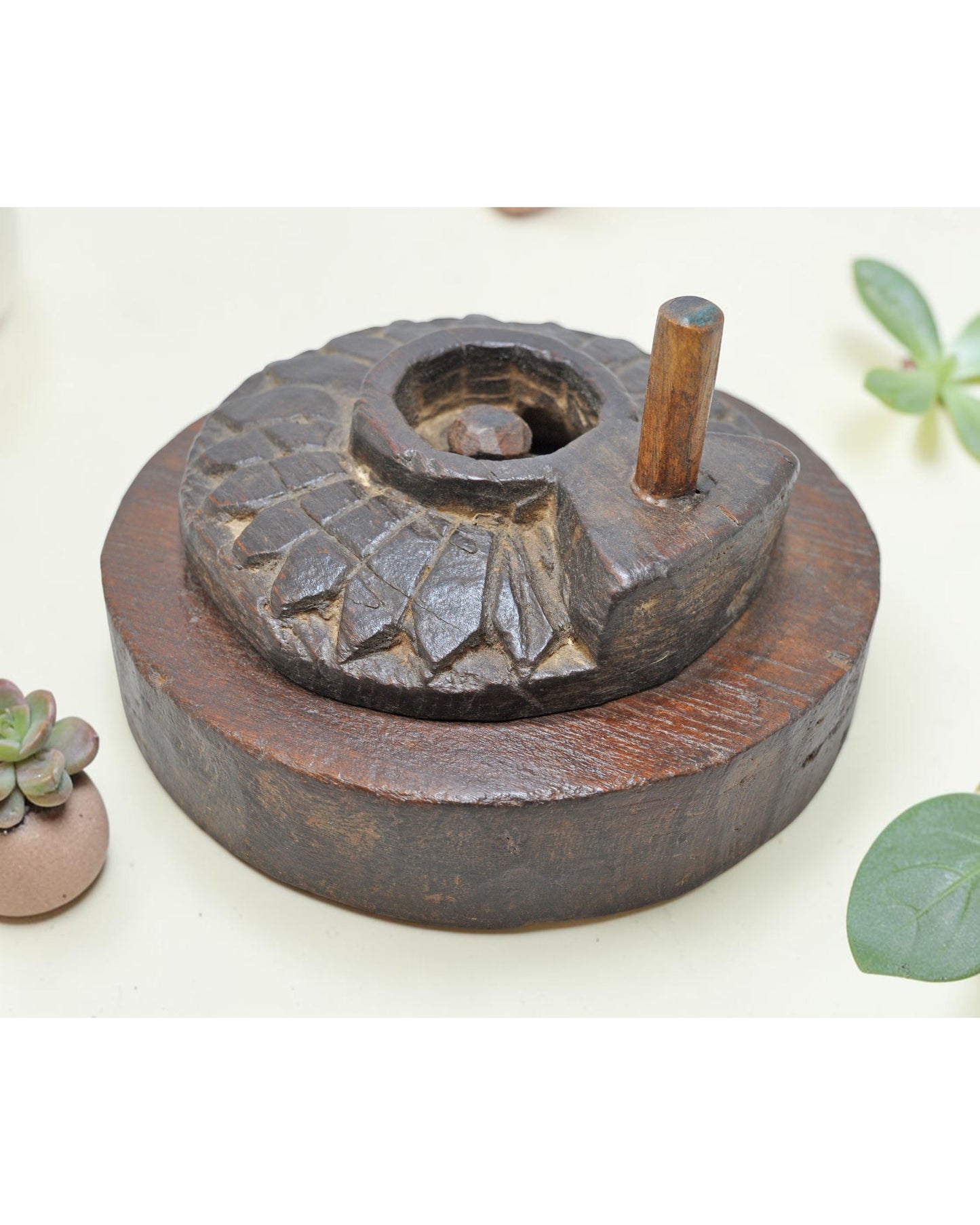 Antique Wooden Grain Grinder Toy Original Old Hand Carved