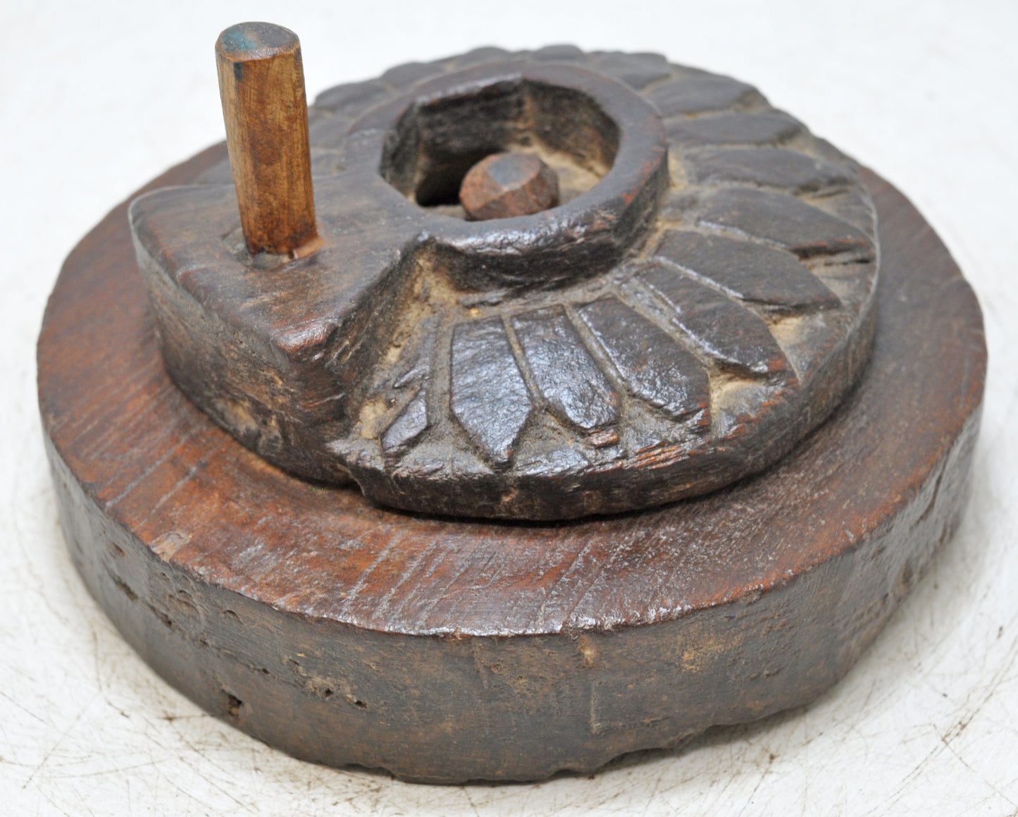 Antique Wooden Grain Grinder Toy Original Old Hand Carved