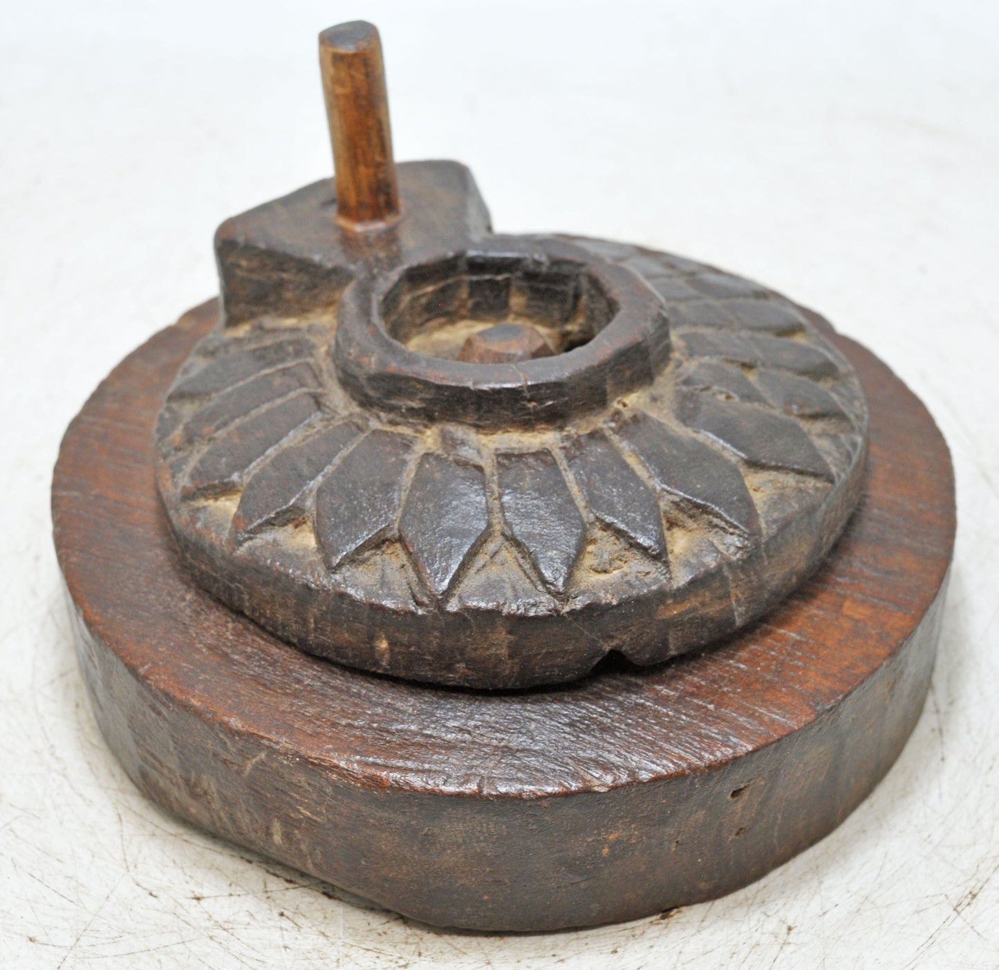 Antique Wooden Grain Grinder Toy Original Old Hand Carved