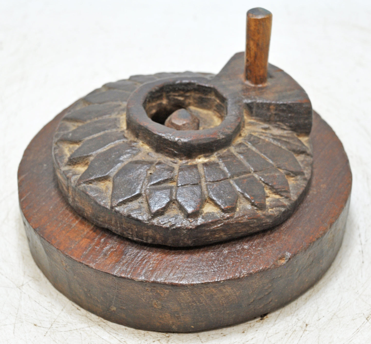 Antique Wooden Grain Grinder Toy Original Old Hand Carved