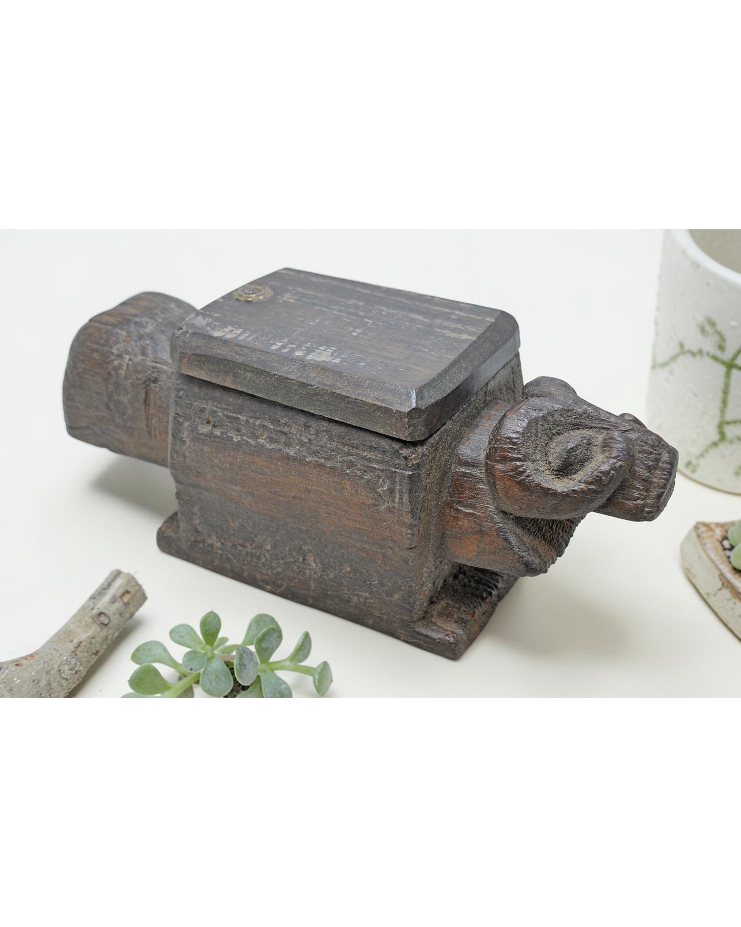 Antique Wooden Ram Goat Shaped Spice Box Original Old Very Fine Hand Carved