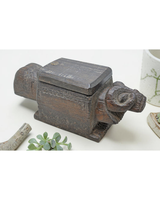 Antique Wooden Ram Goat Shaped Spice Box Original Old Very Fine Hand Carved