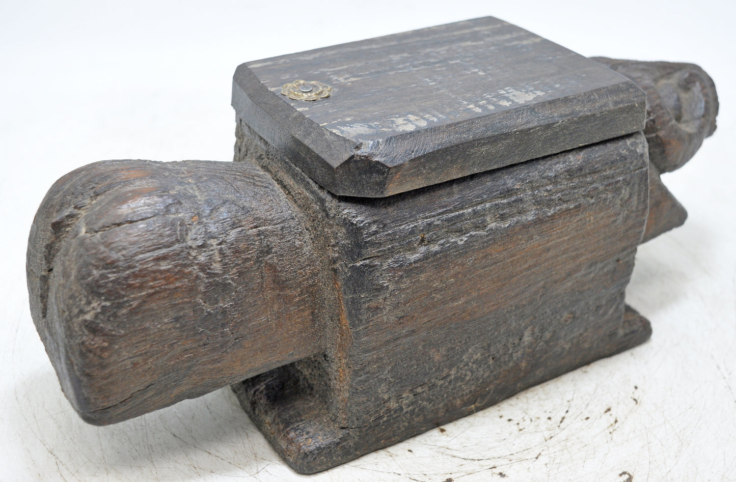 Antique Wooden Ram Goat Shaped Spice Box Original Old Very Fine Hand Carved