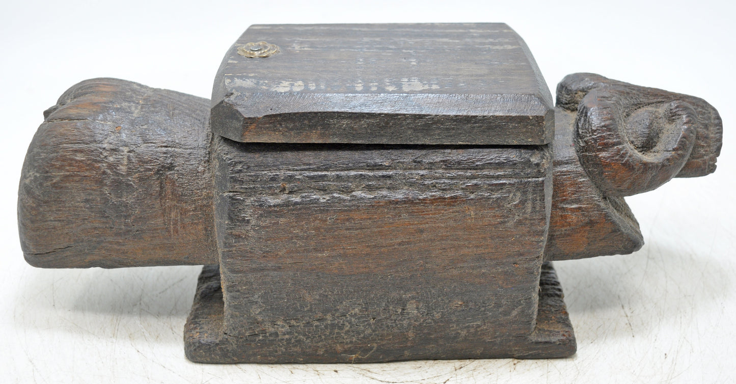 Antique Wooden Ram Goat Shaped Spice Box Original Old Very Fine Hand Carved