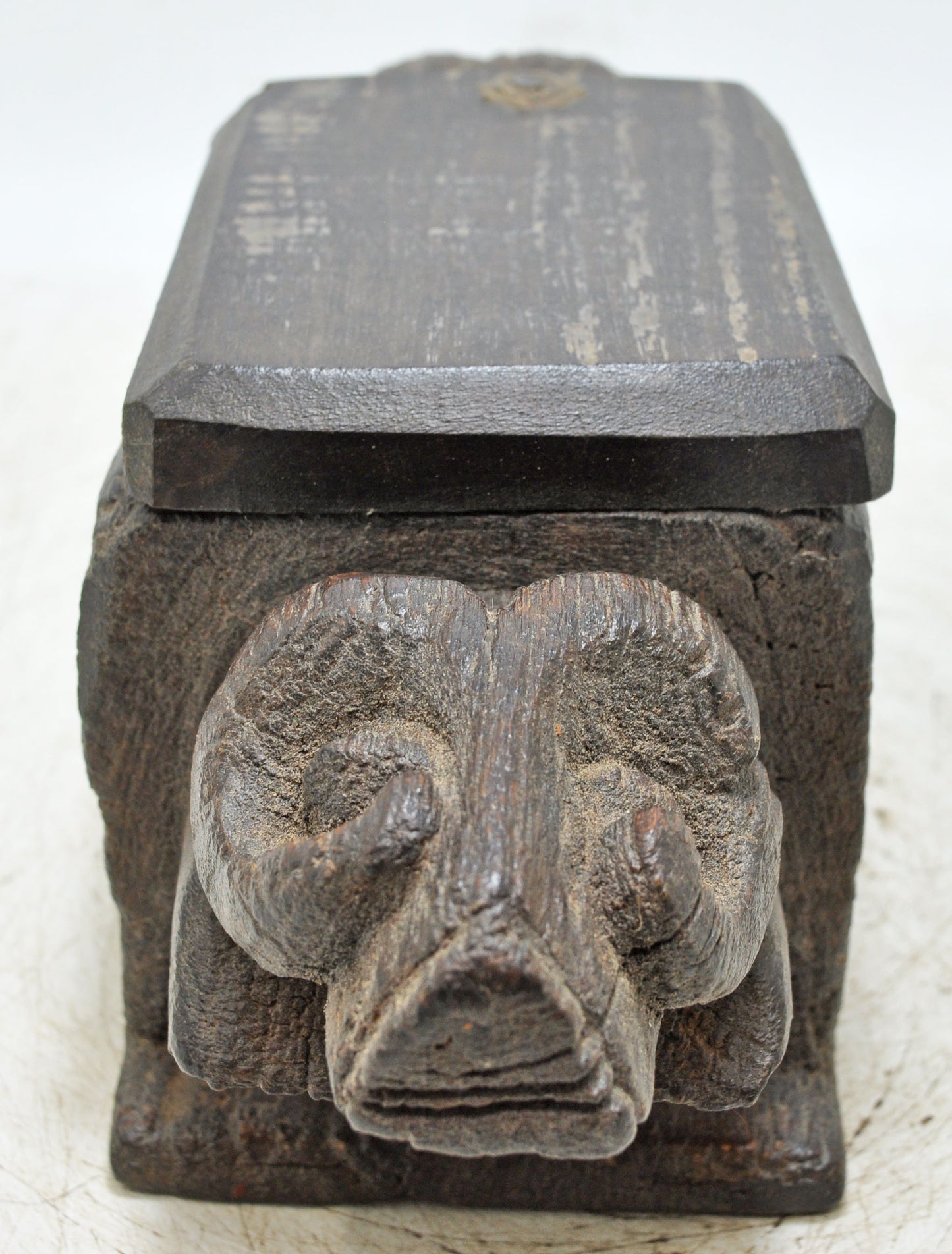 Antique Wooden Ram Goat Shaped Spice Box Original Old Very Fine Hand Carved