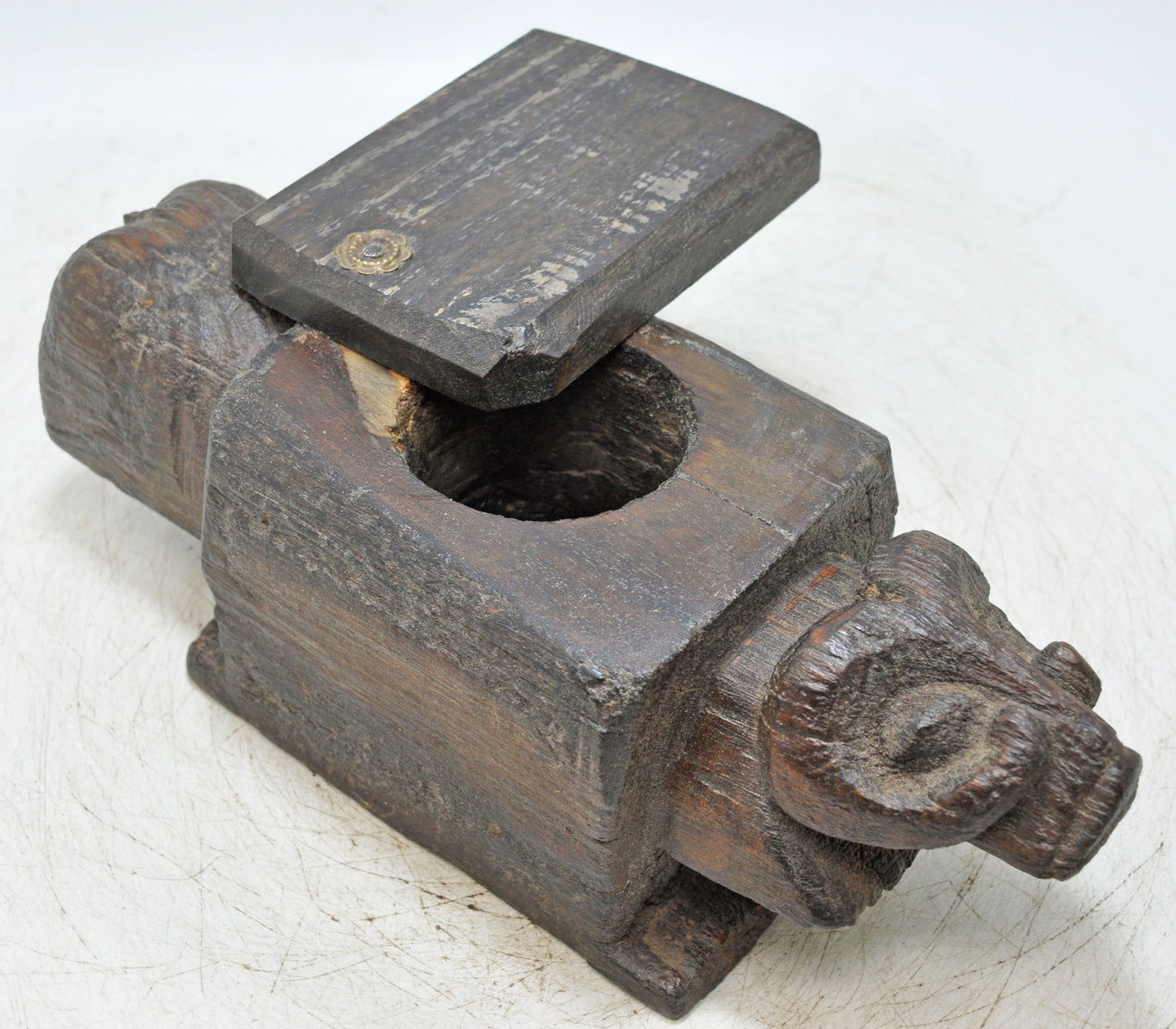 Antique Wooden Ram Goat Shaped Spice Box Original Old Very Fine Hand Carved