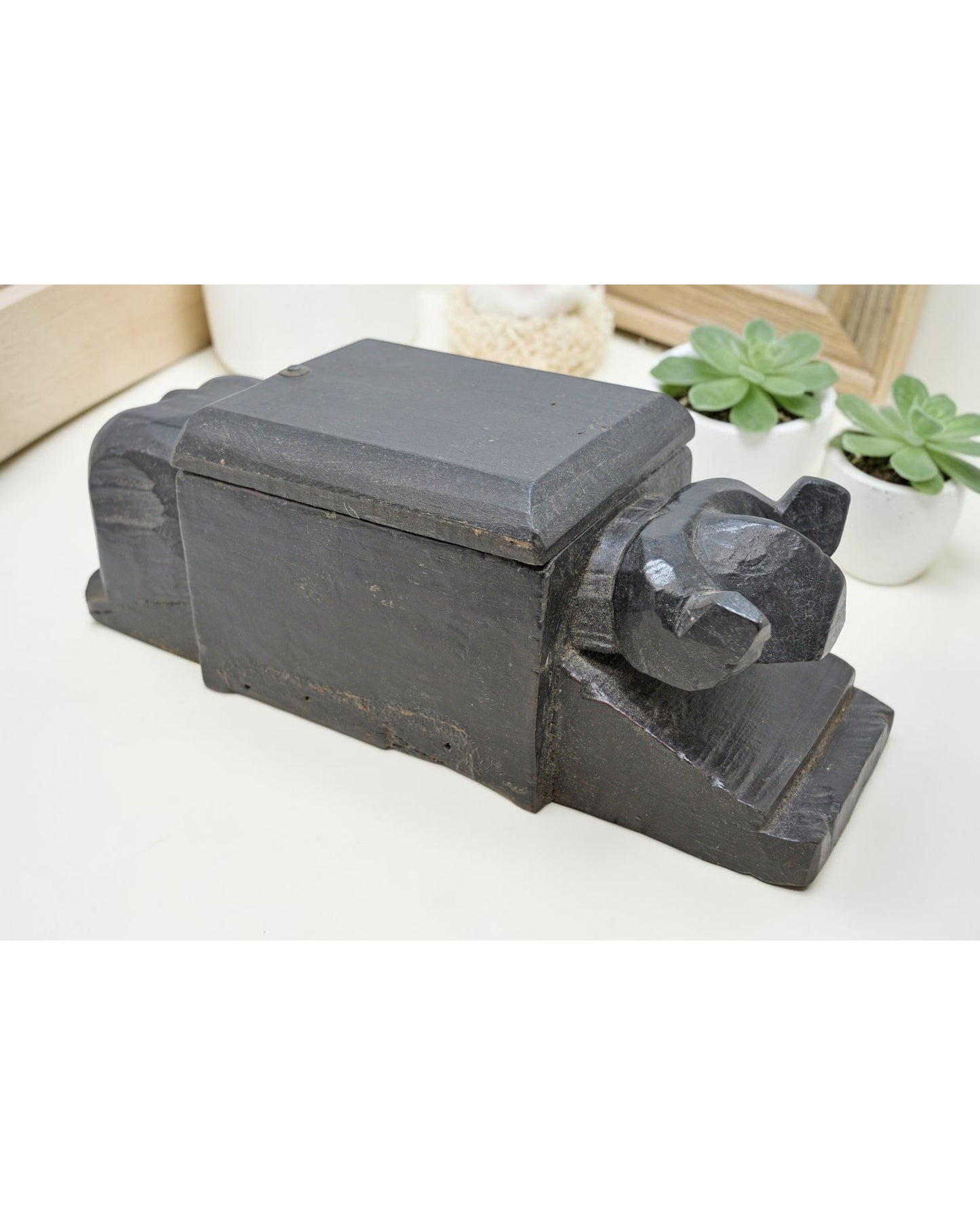 Antique Wooden Bull Shaped Spice Box Original Old Very Fine Hand Carved