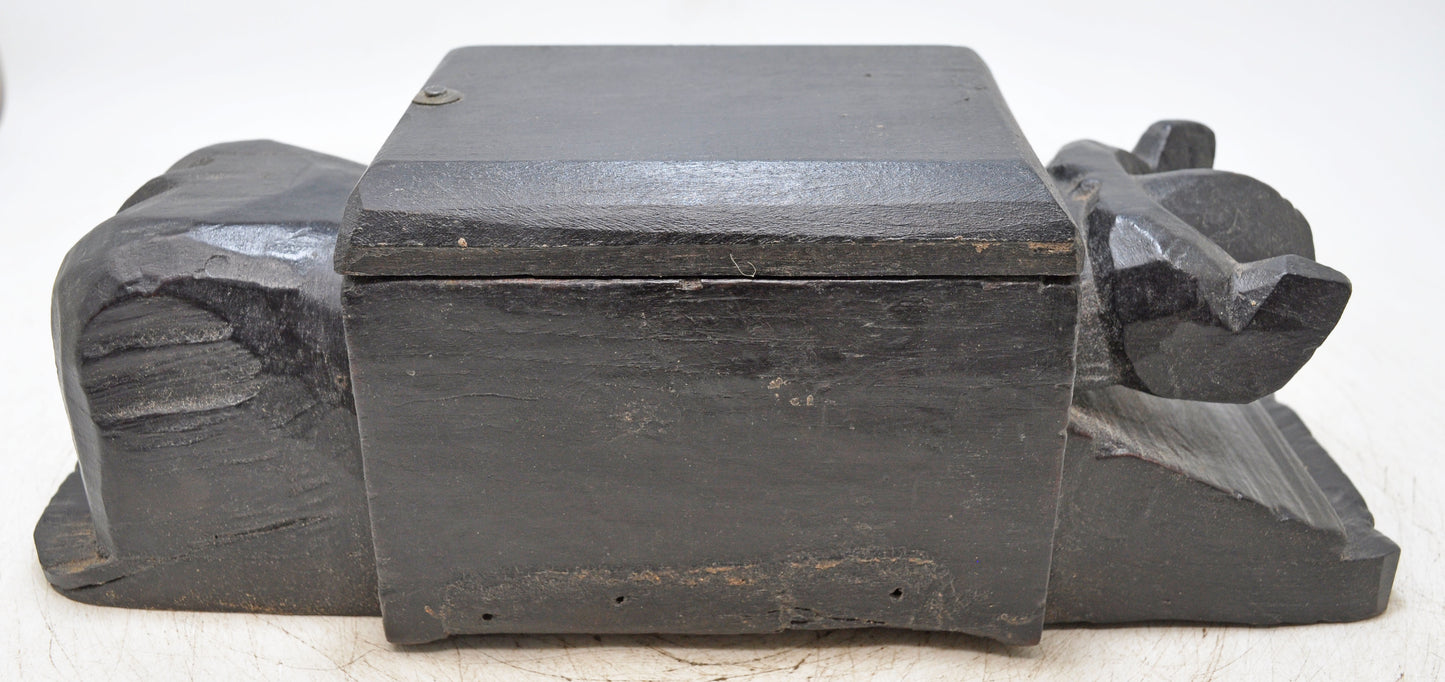Antique Wooden Bull Shaped Spice Box Original Old Very Fine Hand Carved