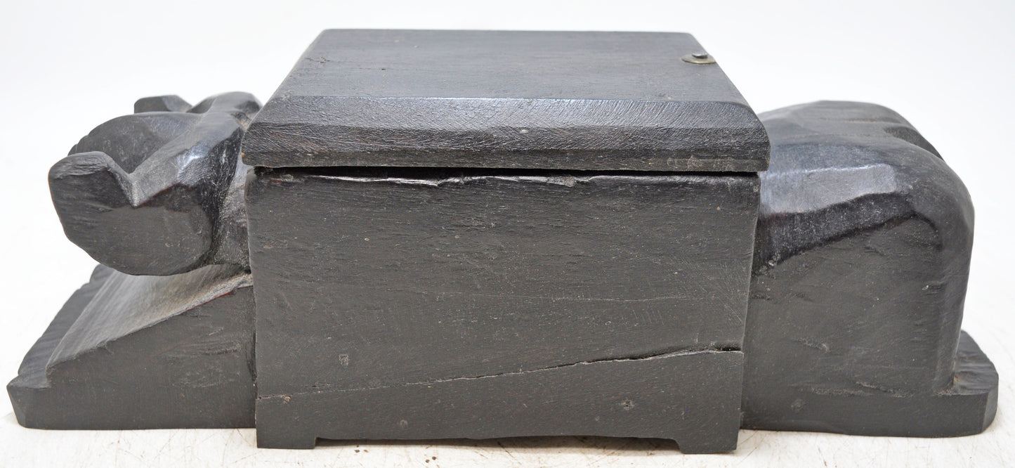 Antique Wooden Bull Shaped Spice Box Original Old Very Fine Hand Carved