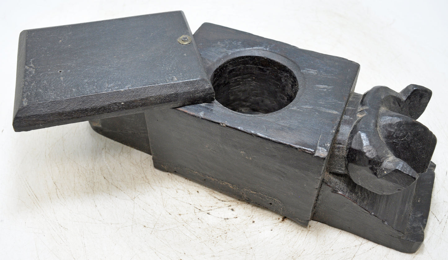 Antique Wooden Bull Shaped Spice Box Original Old Very Fine Hand Carved