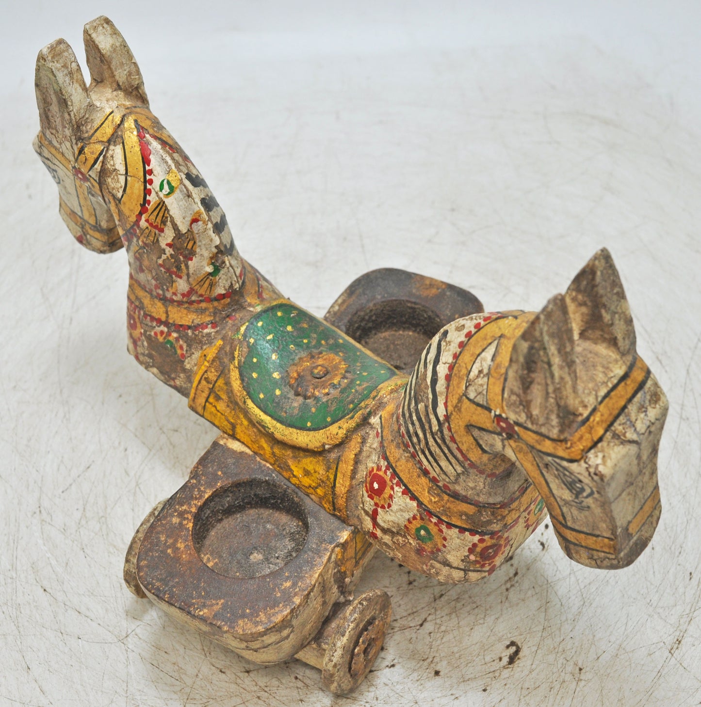 Hand Carved Wooden Horse on Wheels Figurine Spice Box Rustic Hand Painted