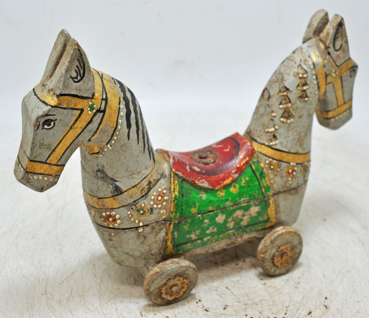 Hand Carved Wooden Horse on Wheels Figurine Spice Box Rustic Hand Painted