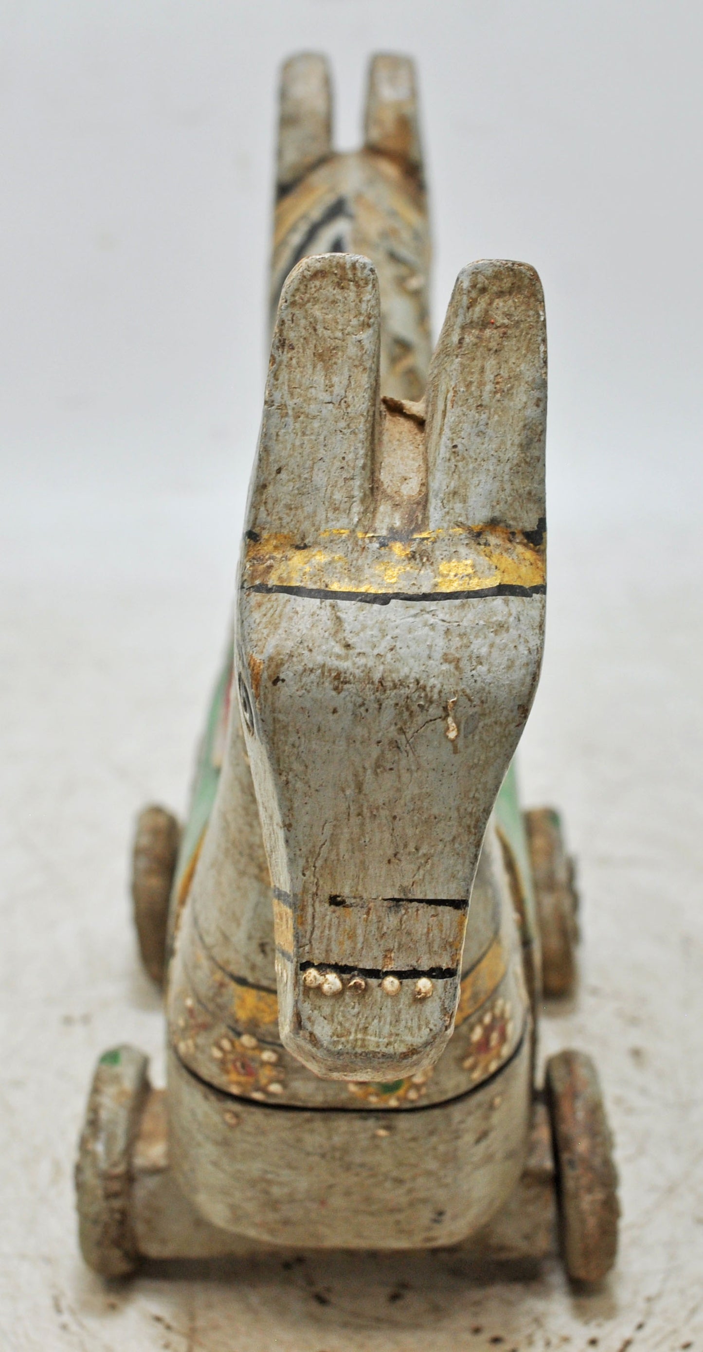 Hand Carved Wooden Horse on Wheels Figurine Spice Box Rustic Hand Painted