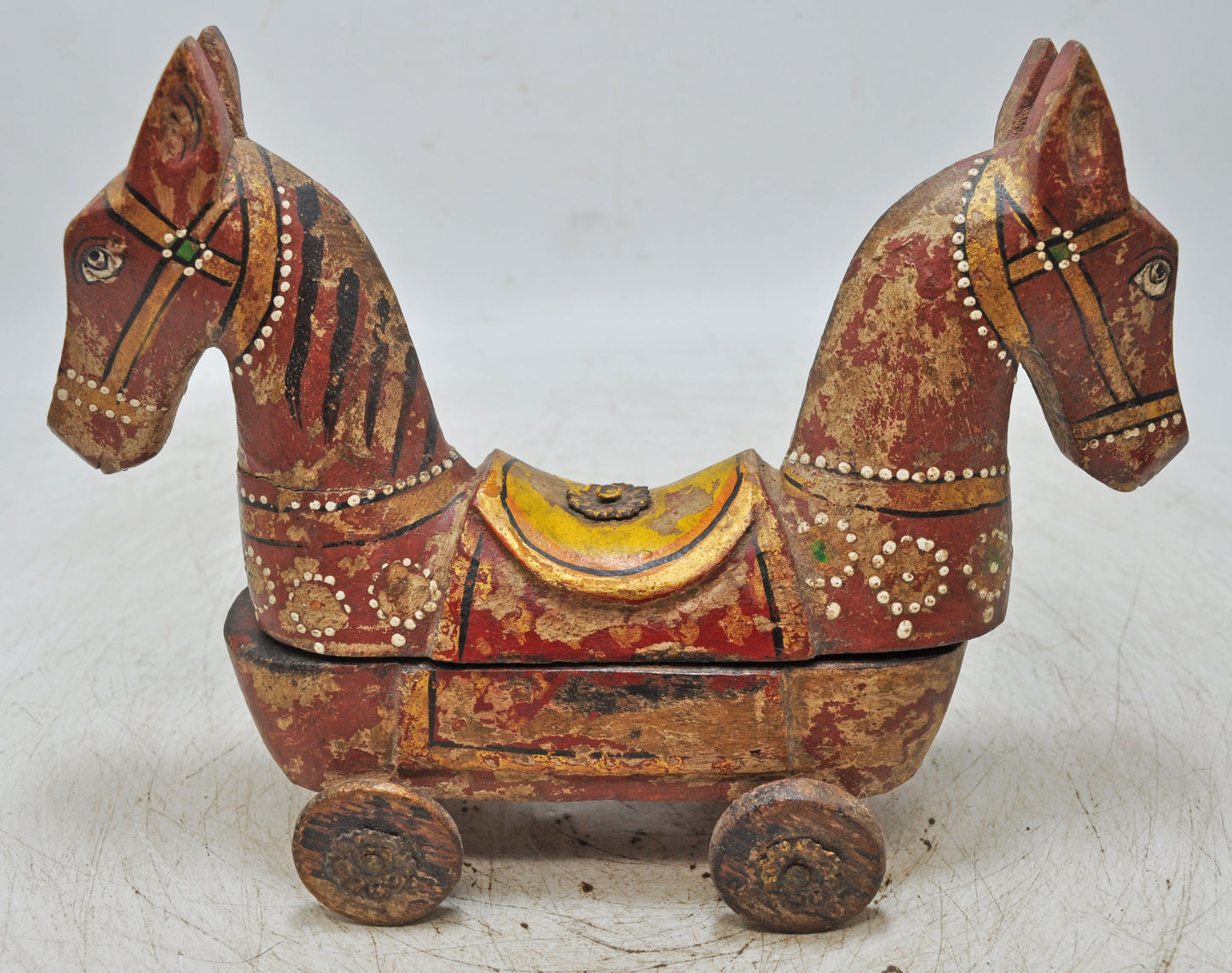 Hand Carved Wooden Horse on Wheels Figurine Spice Box Rustic Hand Painted