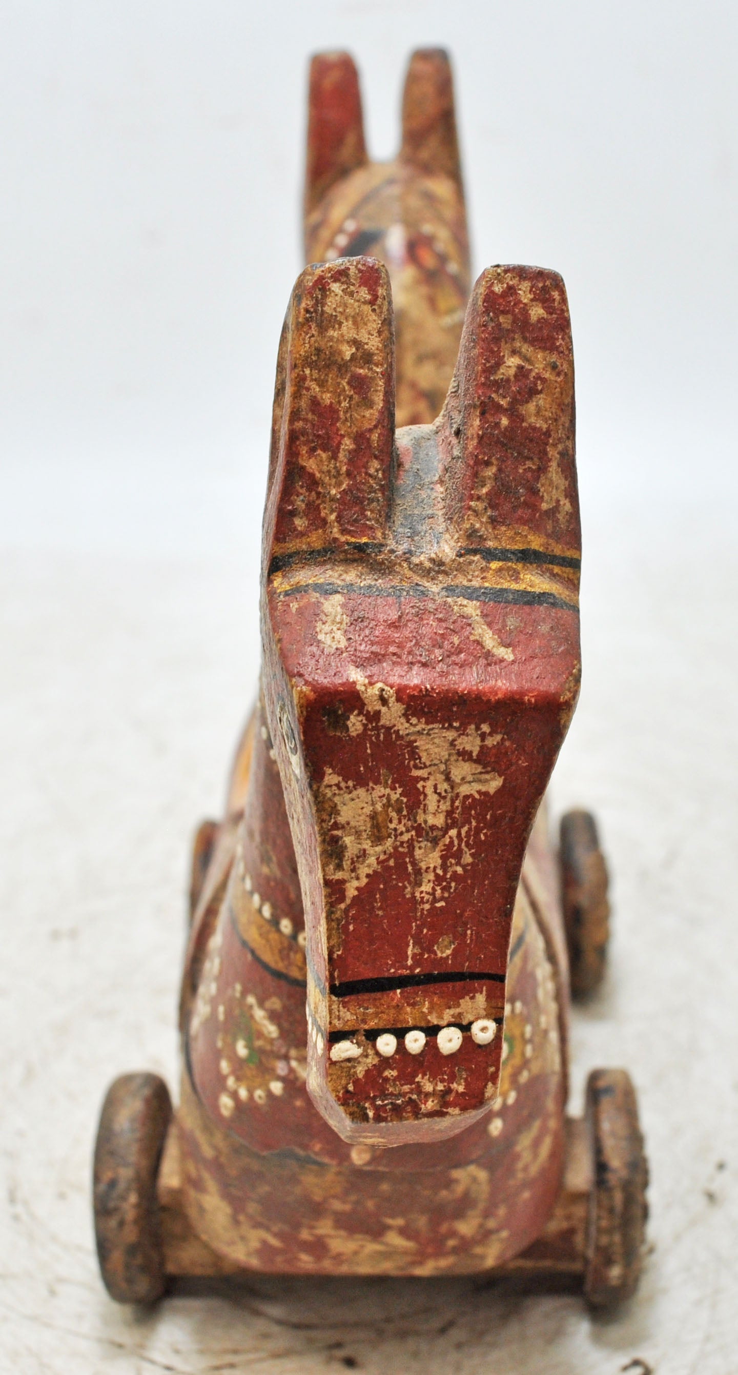 Hand Carved Wooden Horse on Wheels Figurine Spice Box Rustic Hand Painted