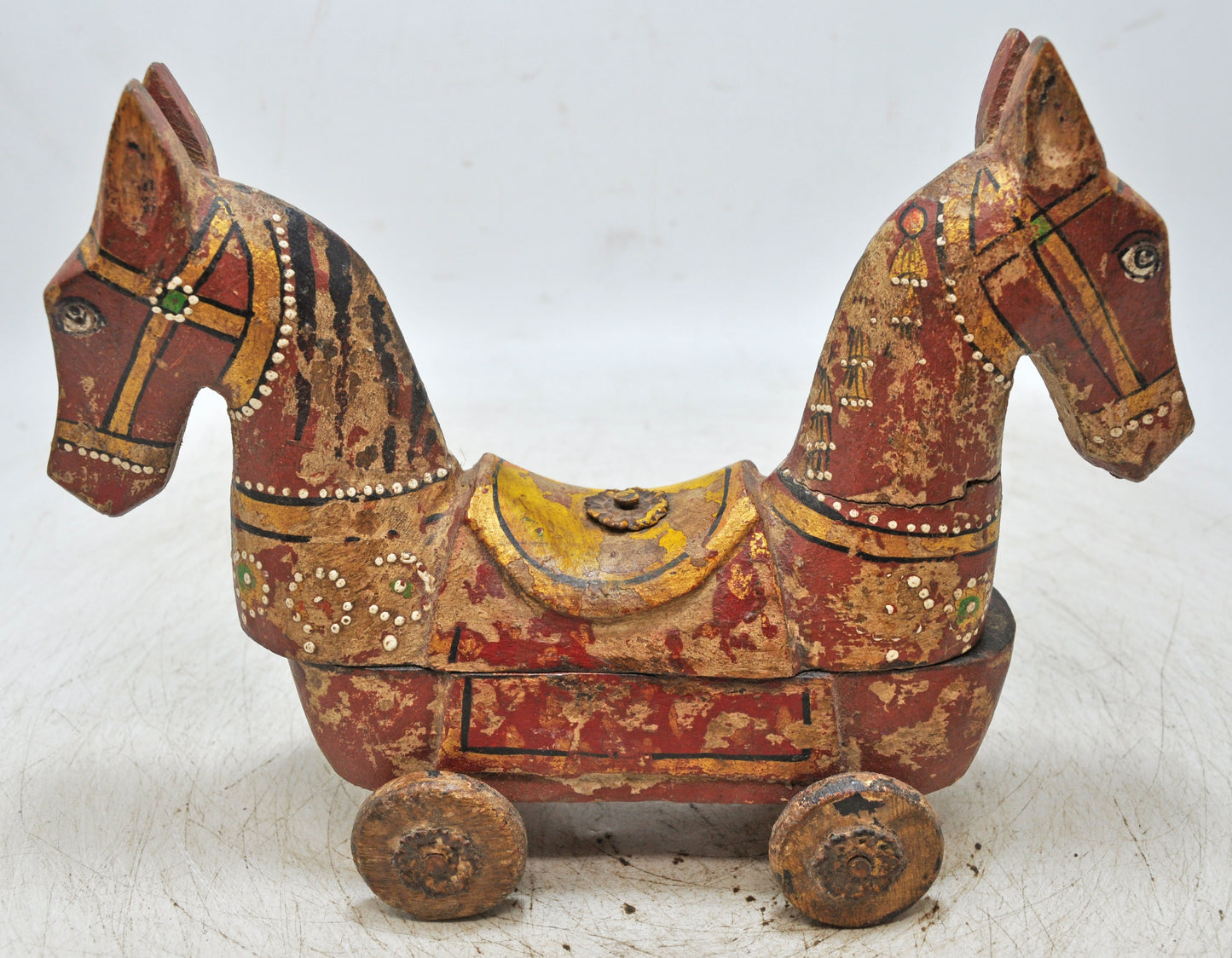 Hand Carved Wooden Horse on Wheels Figurine Spice Box Rustic Hand Painted
