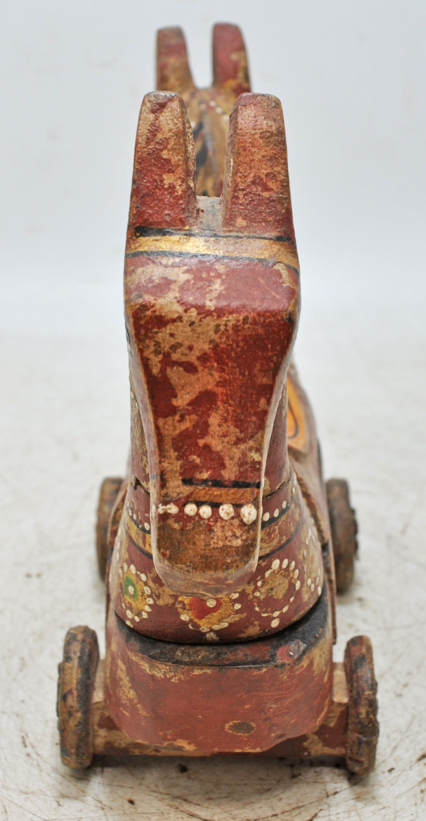 Hand Carved Wooden Horse on Wheels Figurine Spice Box Rustic Hand Painted