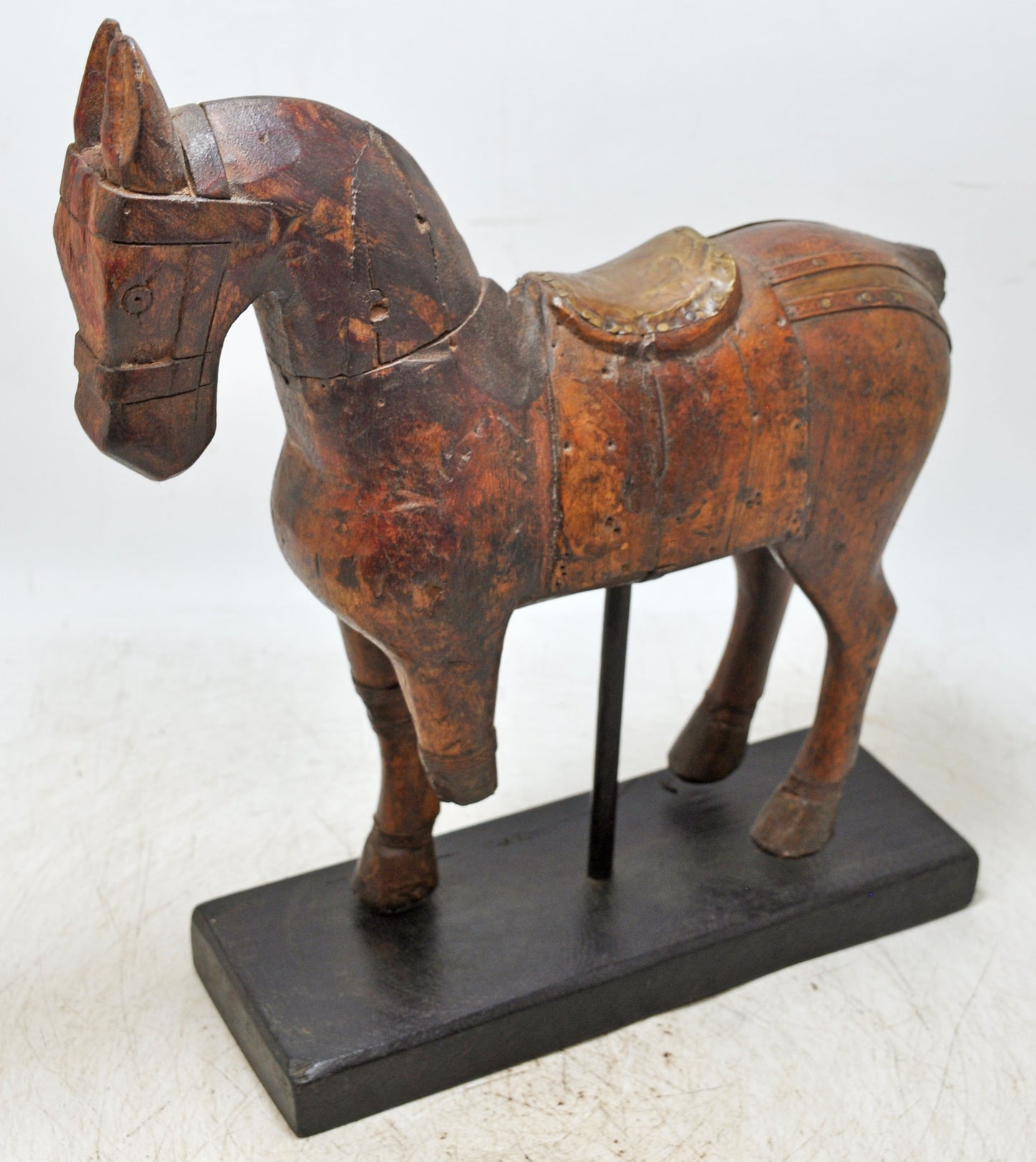 Vintage Wooden Horse Figurine on Stand Original Old Hand Carved