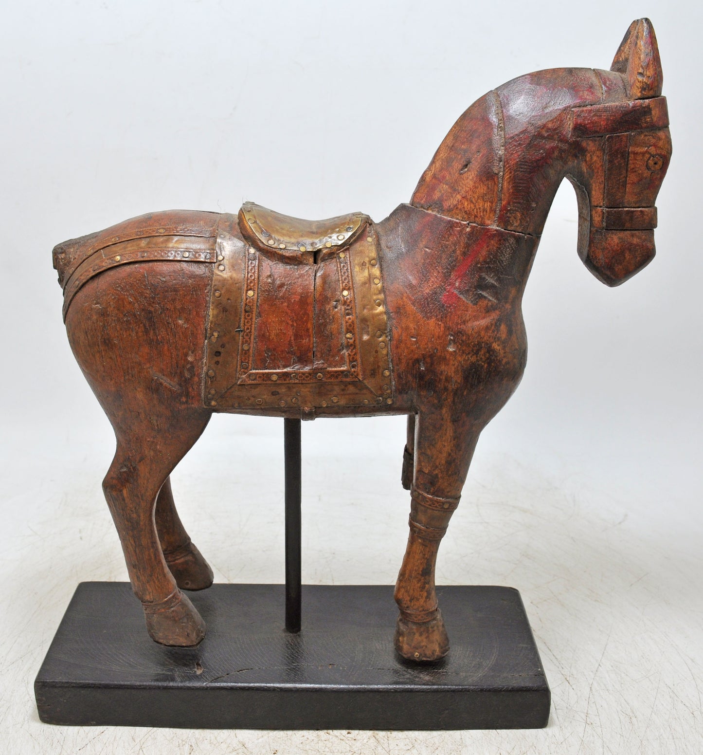 Vintage Wooden Horse Figurine on Stand Original Old Hand Carved